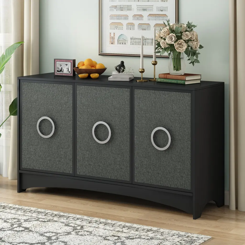 Curved Design Storage Cabinet Three Doors And Adjustable Shelves u_style