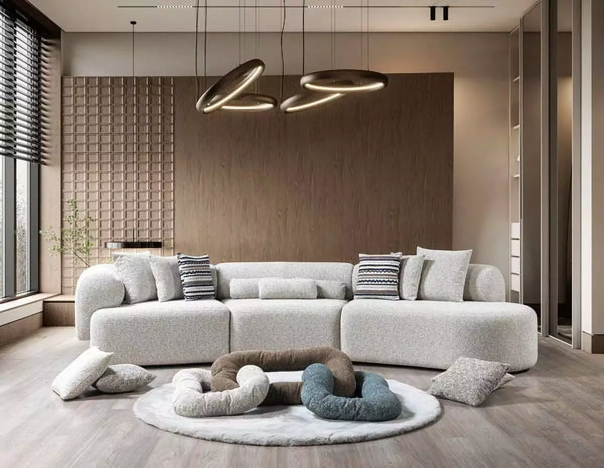 Lena Modern Stone Boucle 3-Piece Curved Sectional Sofa Living Room Streamlight