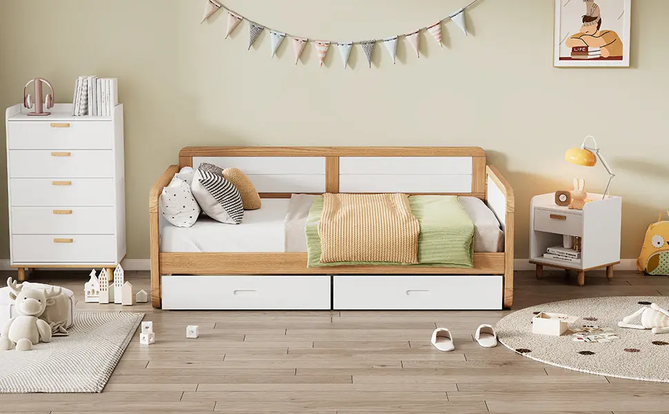 Twin Size Solid Wood Daybed 2 Storage Drawers Limited Space Kids bed best