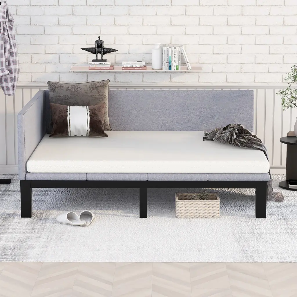 Upholstered Daybed Sofa Bed Frame Full Size Linen Gray Convertible lucky furniture