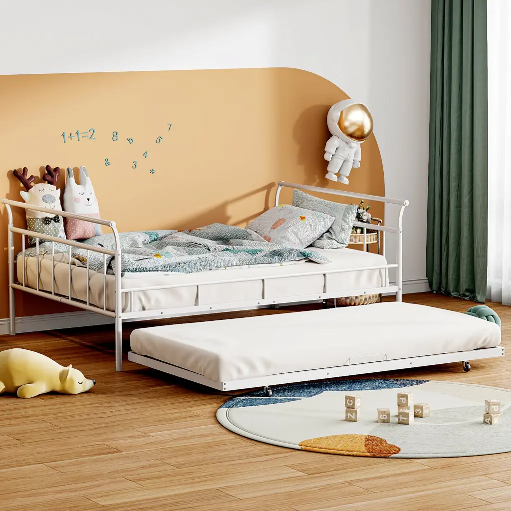 Full Size Metal Daybed Curved Handle Design And Twin Size Trundle lucky world
