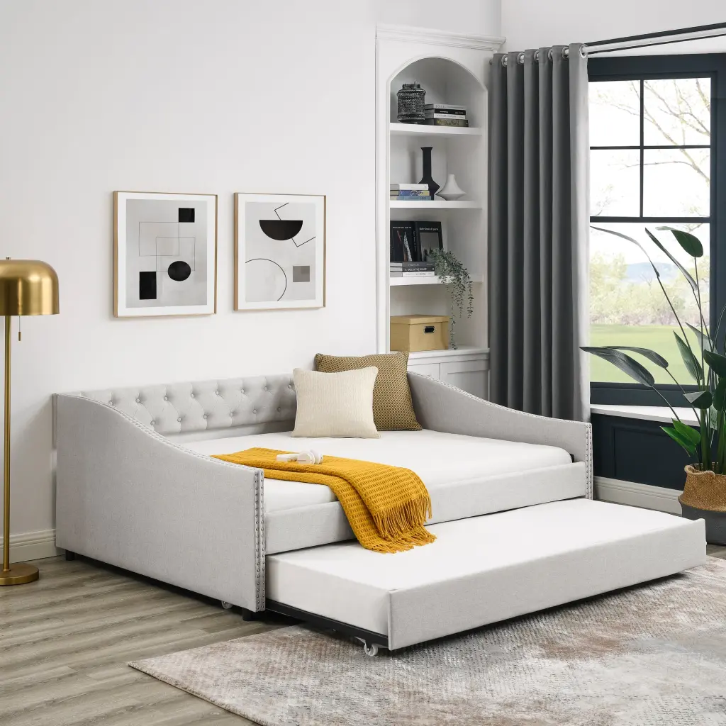 Full Size Daybed Twin Size Trundle Upholstered Tufted Sofa Bed royal star