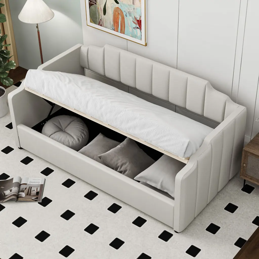 Upholstered Daybed Underneath Storage Twin Size White wm dreamland