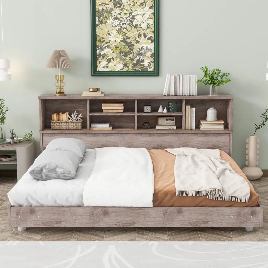 Full Size Daybed Frame Storage Bookcases Wood Light Oak wm store