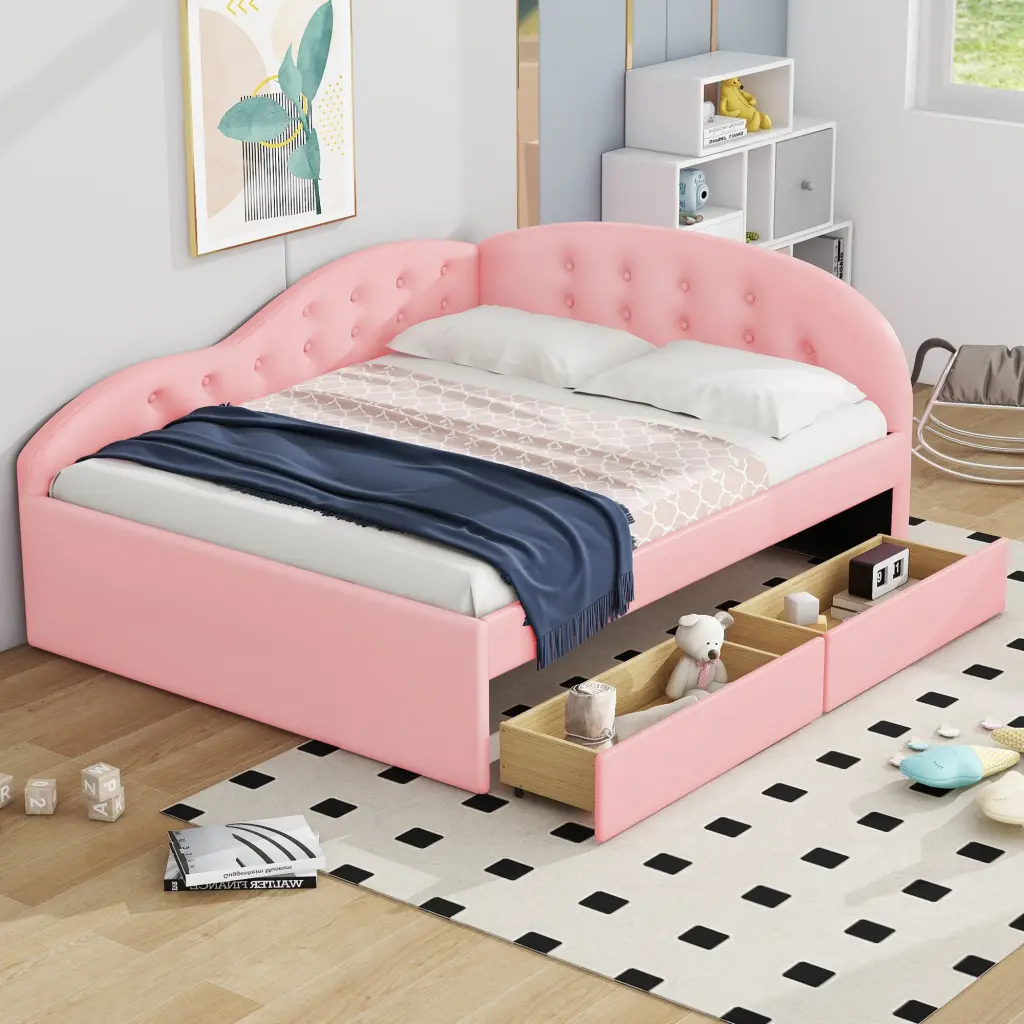 Full Size PU Upholstered Tufted Daybed Two Drawers And Cloud Shape wm store