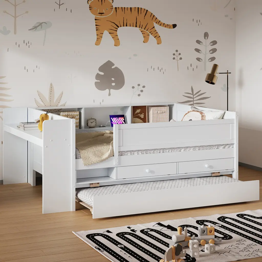 Multi Practical Twin Daybed Drawers And Trundle Headboard Storage wm store
