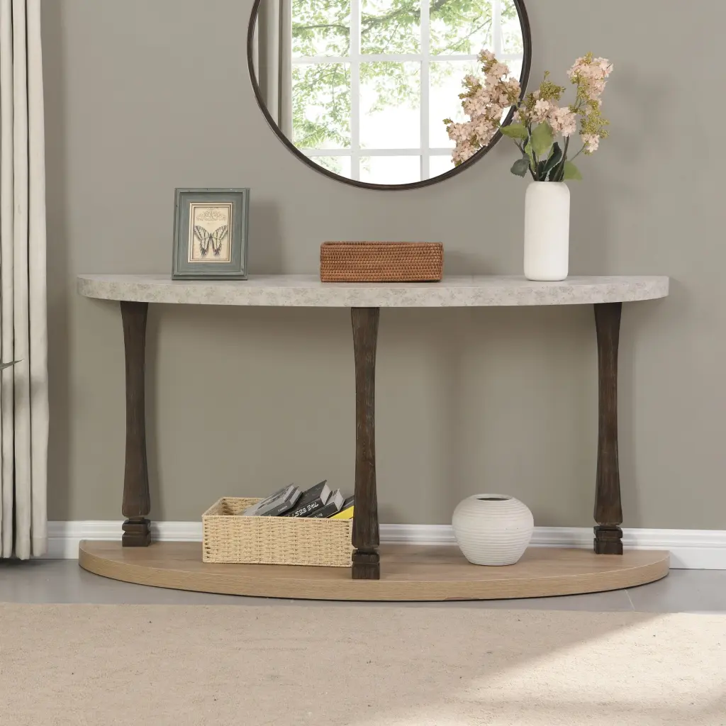 60 Inch Long Semi Circle Demilune Sofa Table Small Hallway Entryway g.design