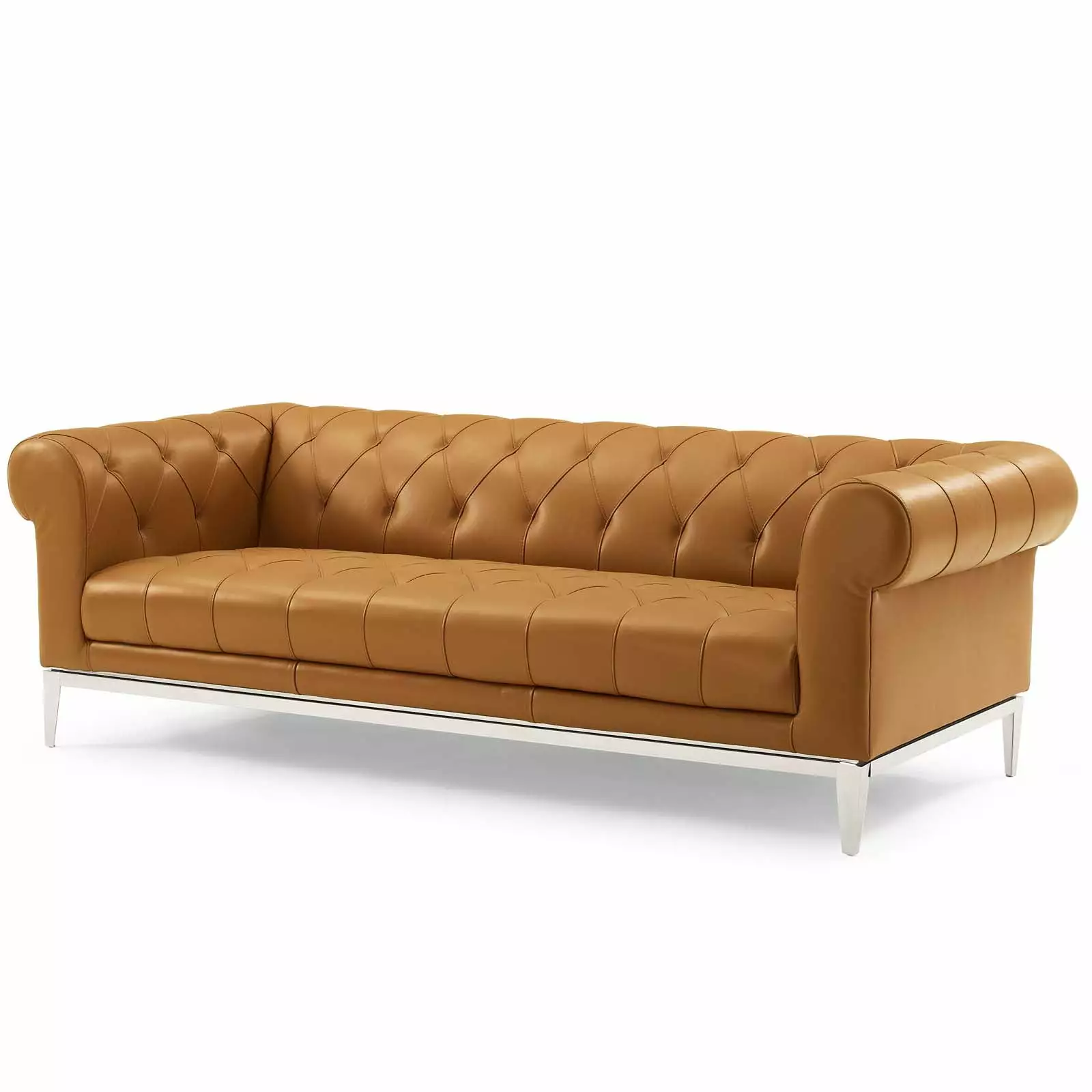 Contemporary Modern Urban Designer Living Room Lounge Club Lobby Sofa Tan Leather