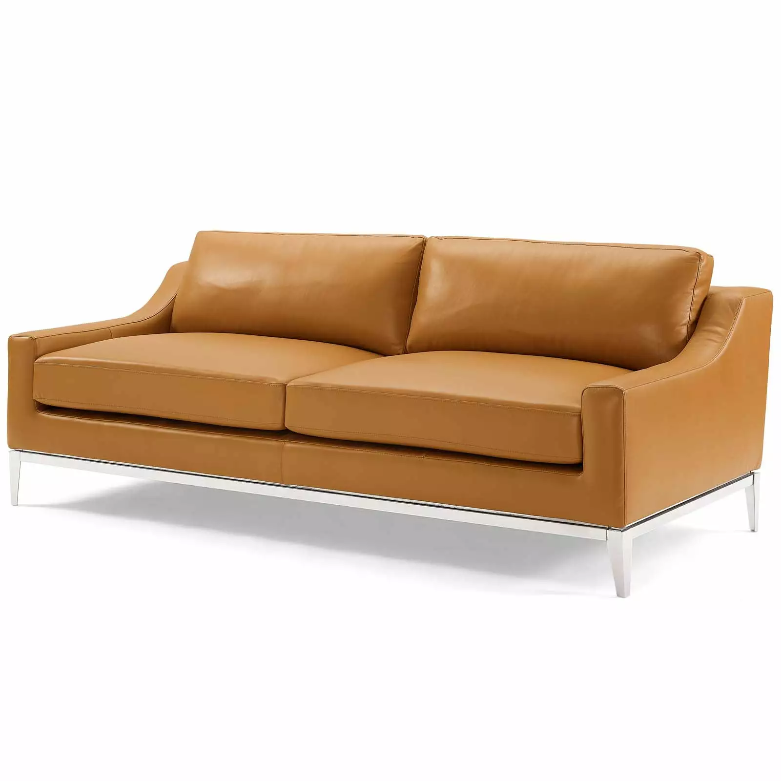 Contemporary Modern Urban Designer Living Room Lounge Club Lobby Sofa Tan Brown Leather