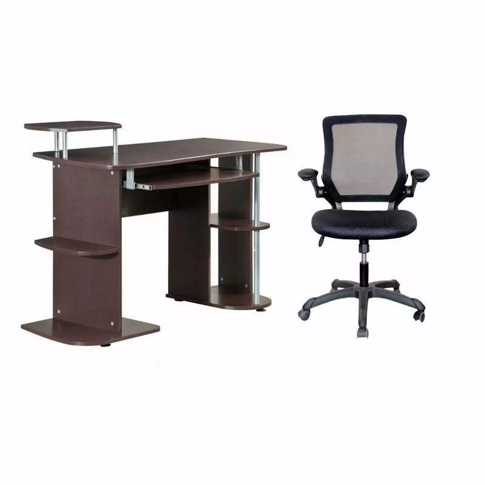 Home Square 2 Piece Home Office Set Wood Computer Desk and Mesh Chair - Complete Office Furniture