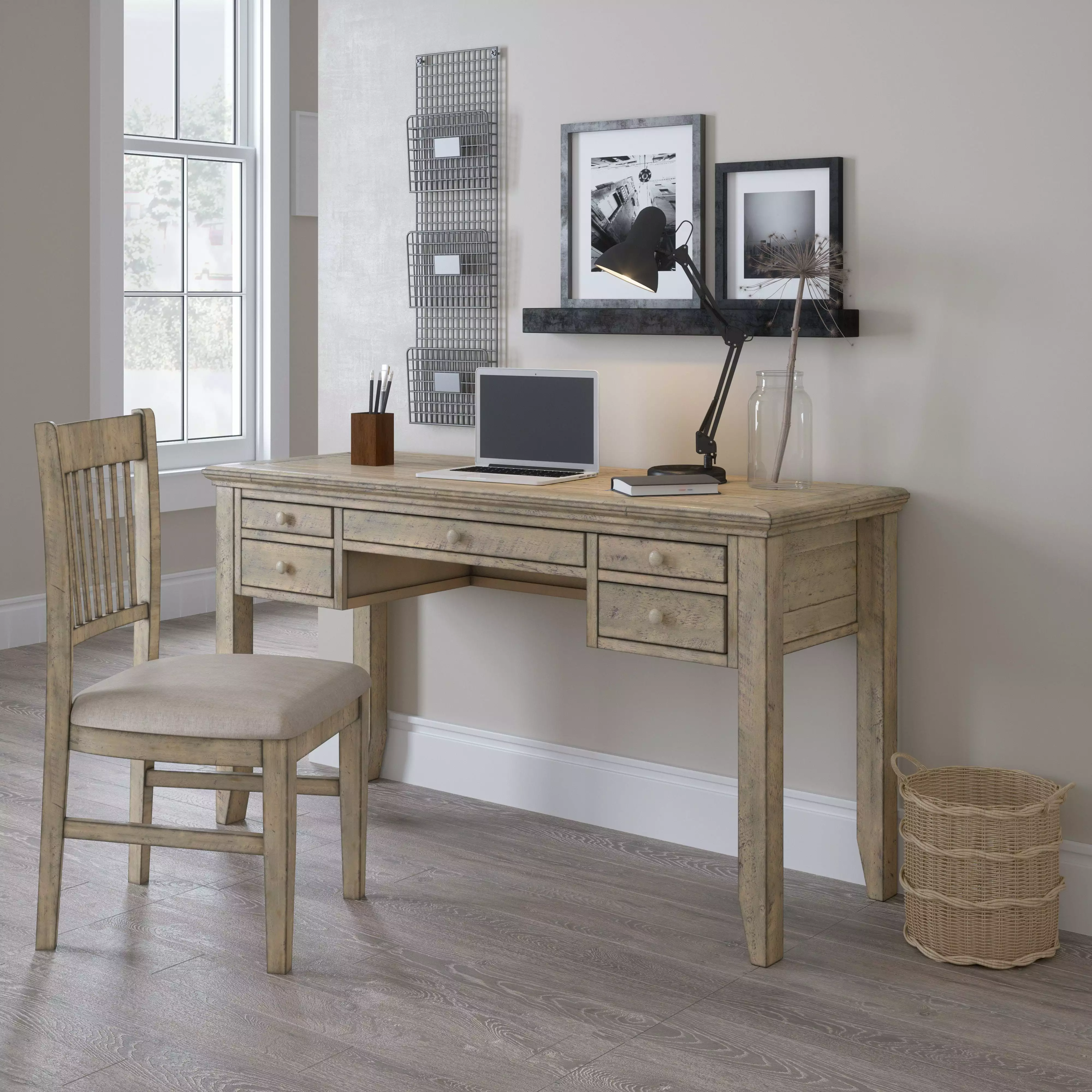 Jofran Rustic Shores Coastal Style USB Charging Desk and Chair Set - Modern Office Furniture JOFRAN INC.