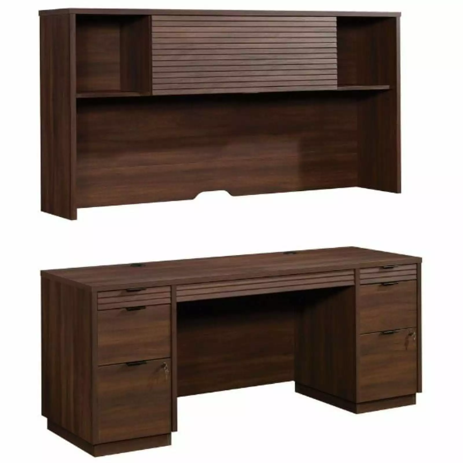Home Square 2-Piece Computer Credenza Desk and Hutch Set Spiced Mahogany