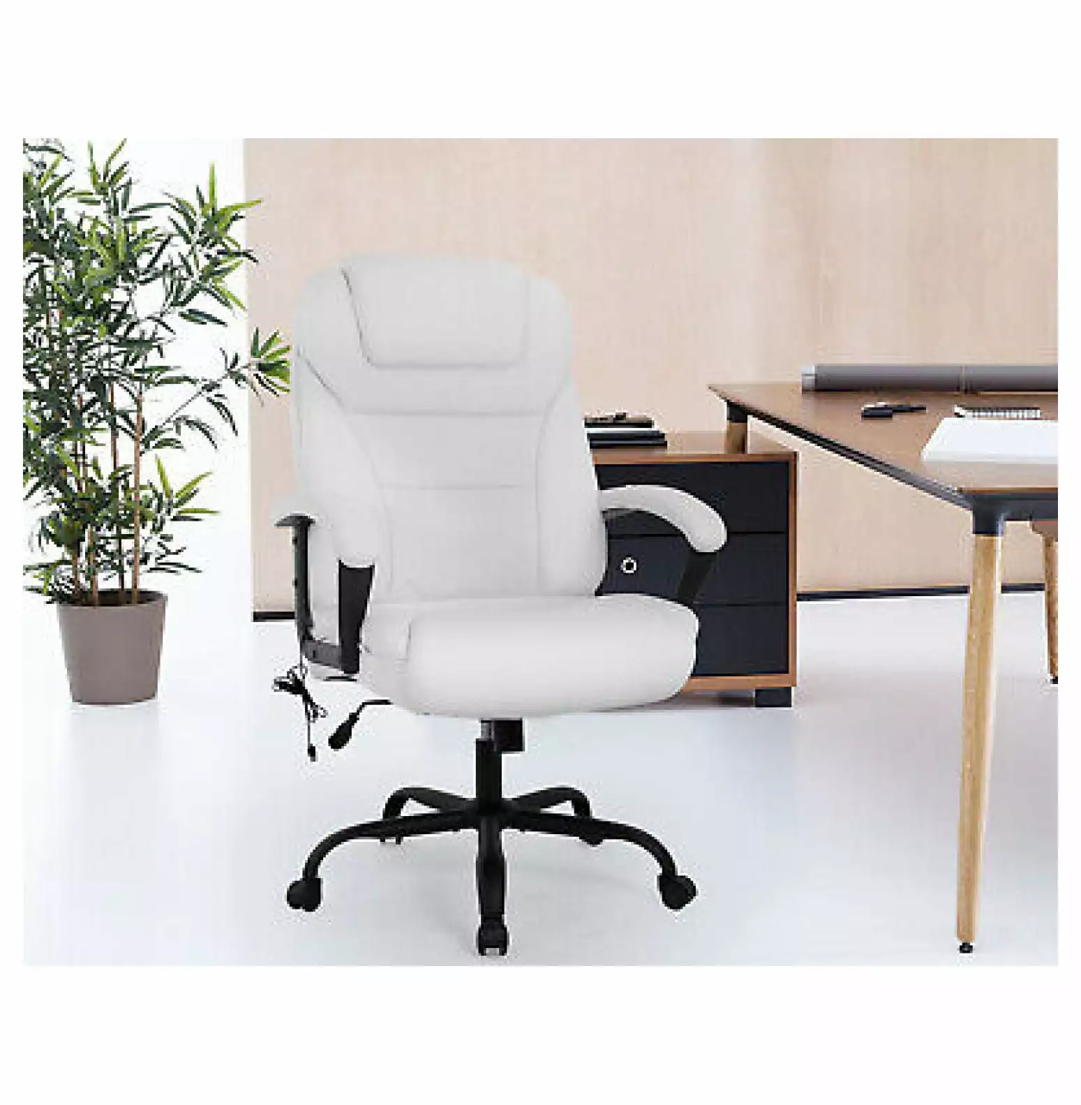 FENG20 Big and Tall 500lbs Wide Massage Desk Chair White PU Leather