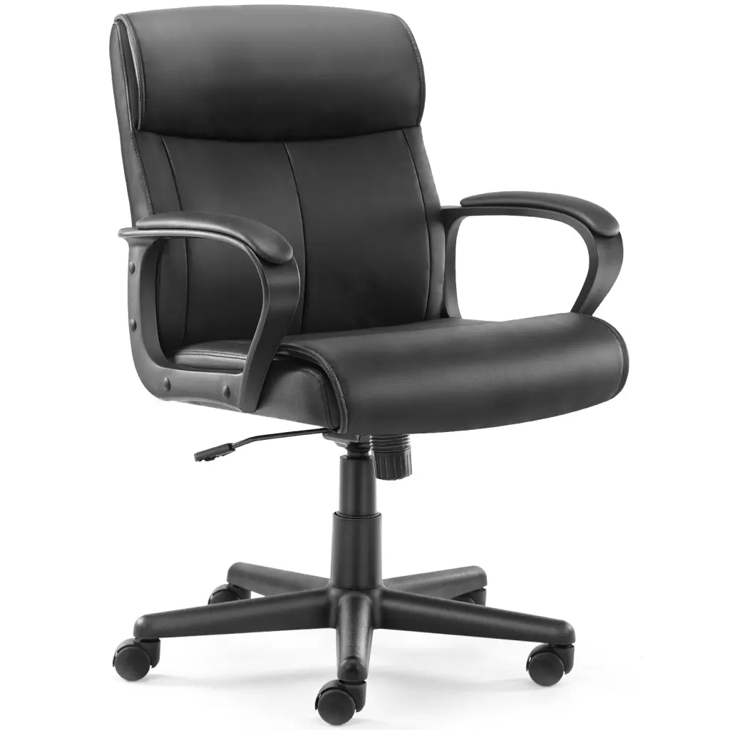 Sweetcrispy Mid Back Office Desk Chair Padded Armrests Pu Leather Ergonomic Computer Chair w2201