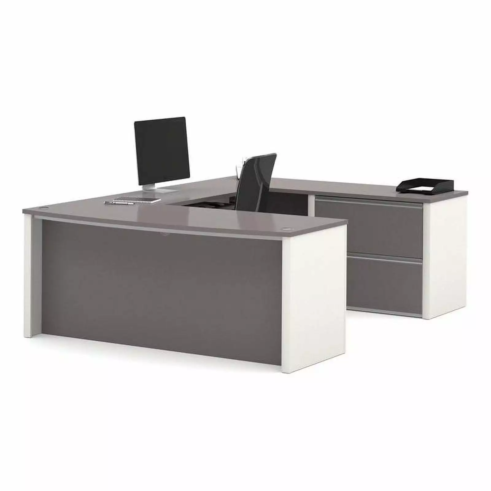 Atlin Designs Modern U-Shape Office Desk Set Pedestal Slate Gray
