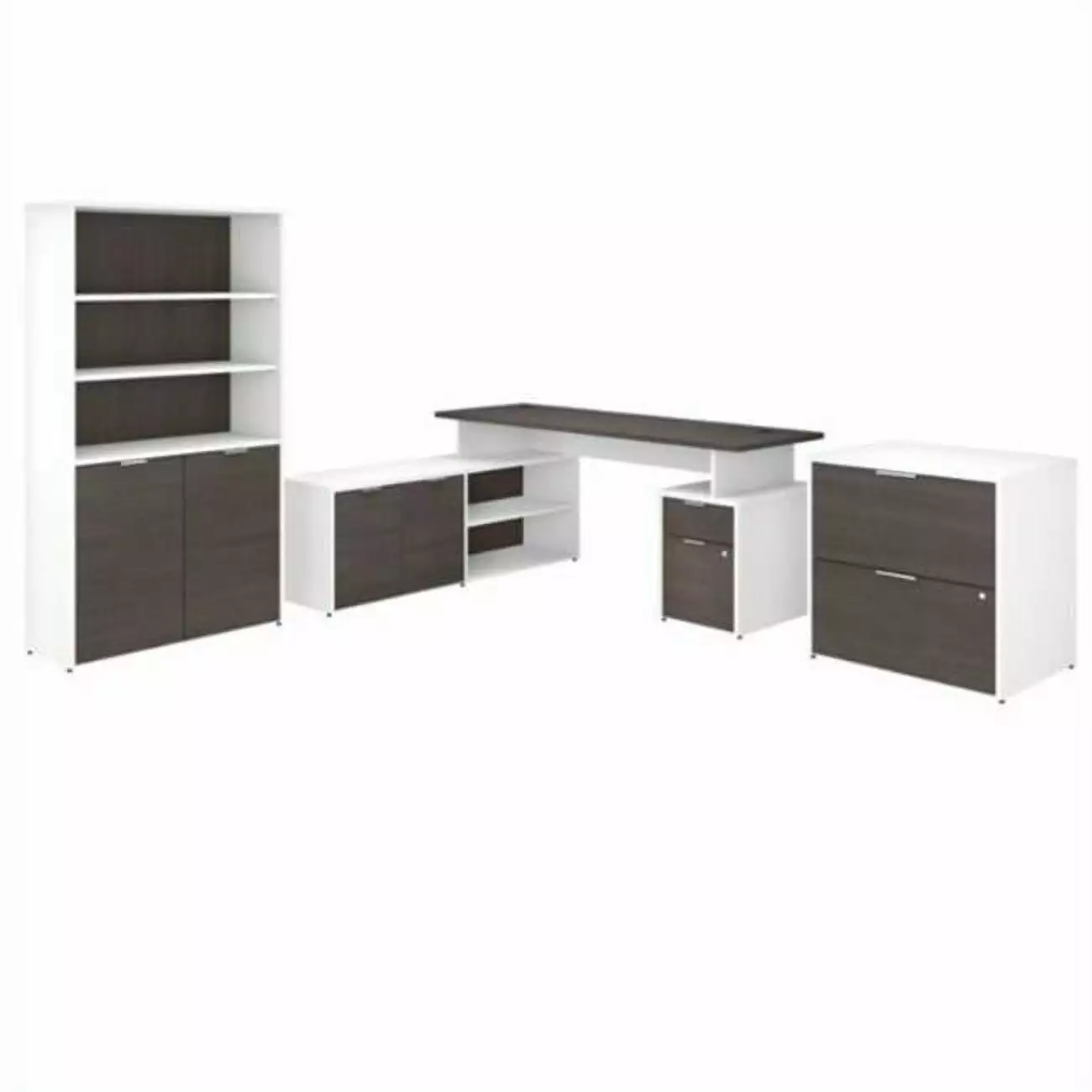 Bush Business Furniture Jamestown 72W L Desk File Cabinet and Bookcase BBF