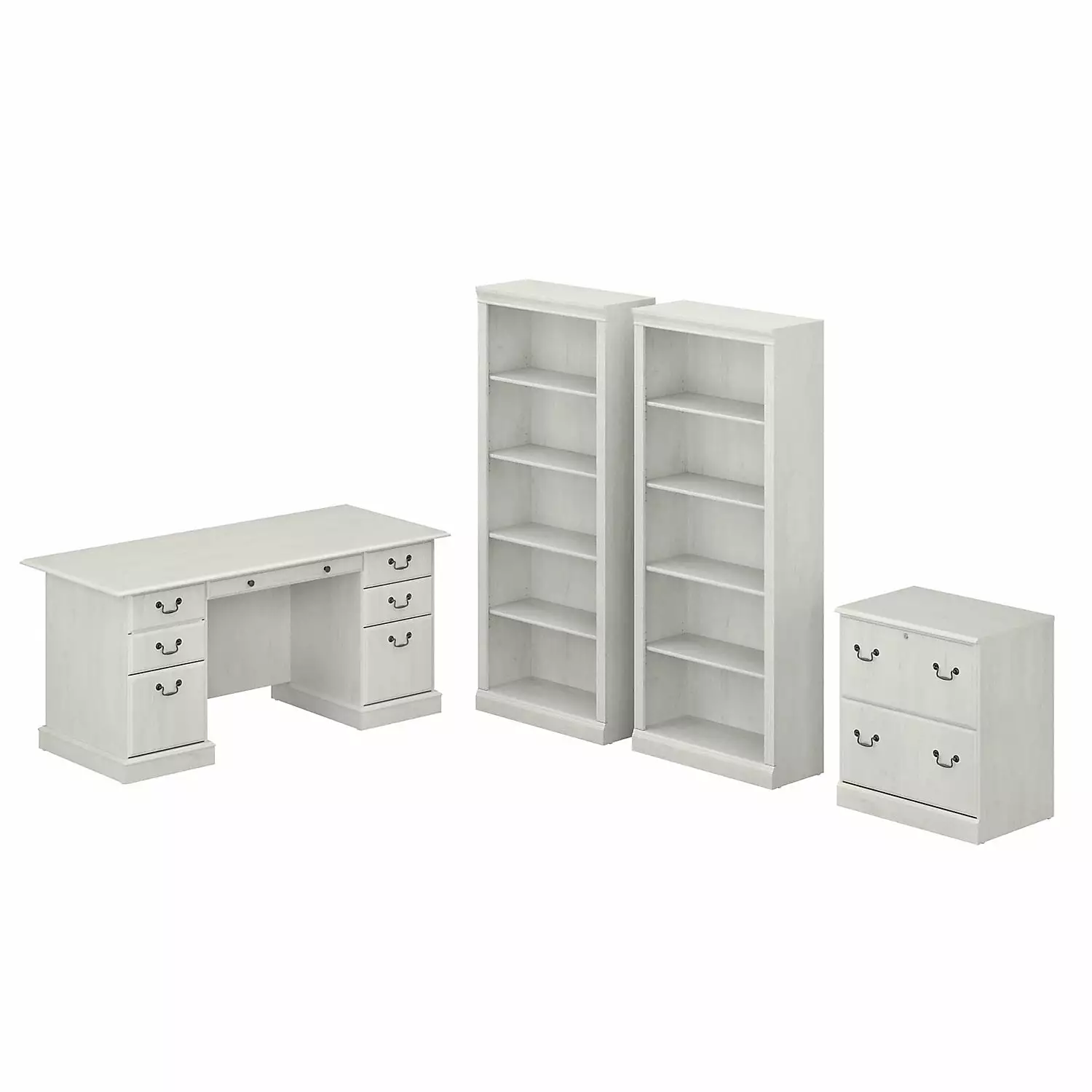 Bush Furniture Saratoga Executive Desk Set Storage Linen White Oak