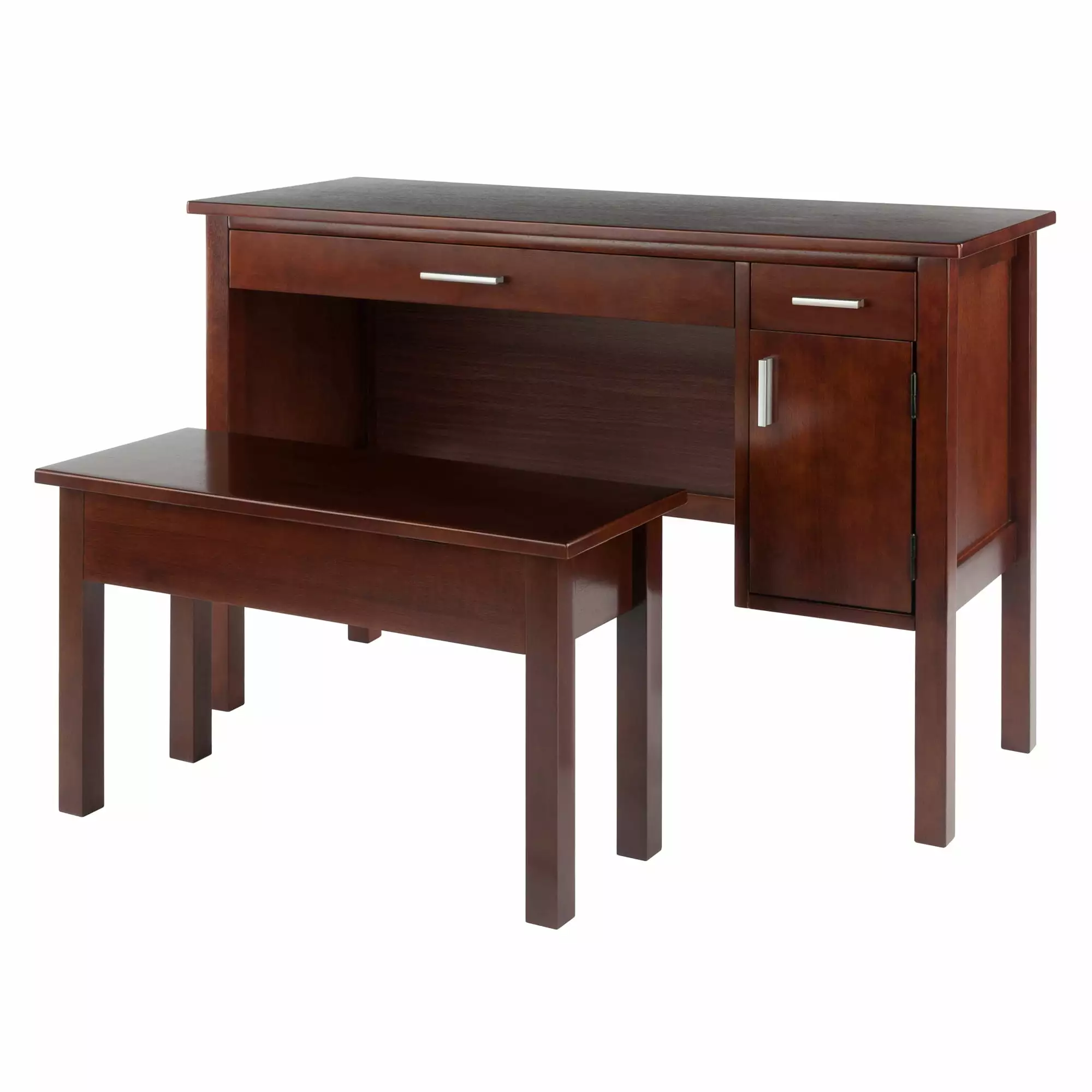 Contemporary Home Living 2pc Walnut Finish Office Desk Set Bench - Stylish Home Office Furniture