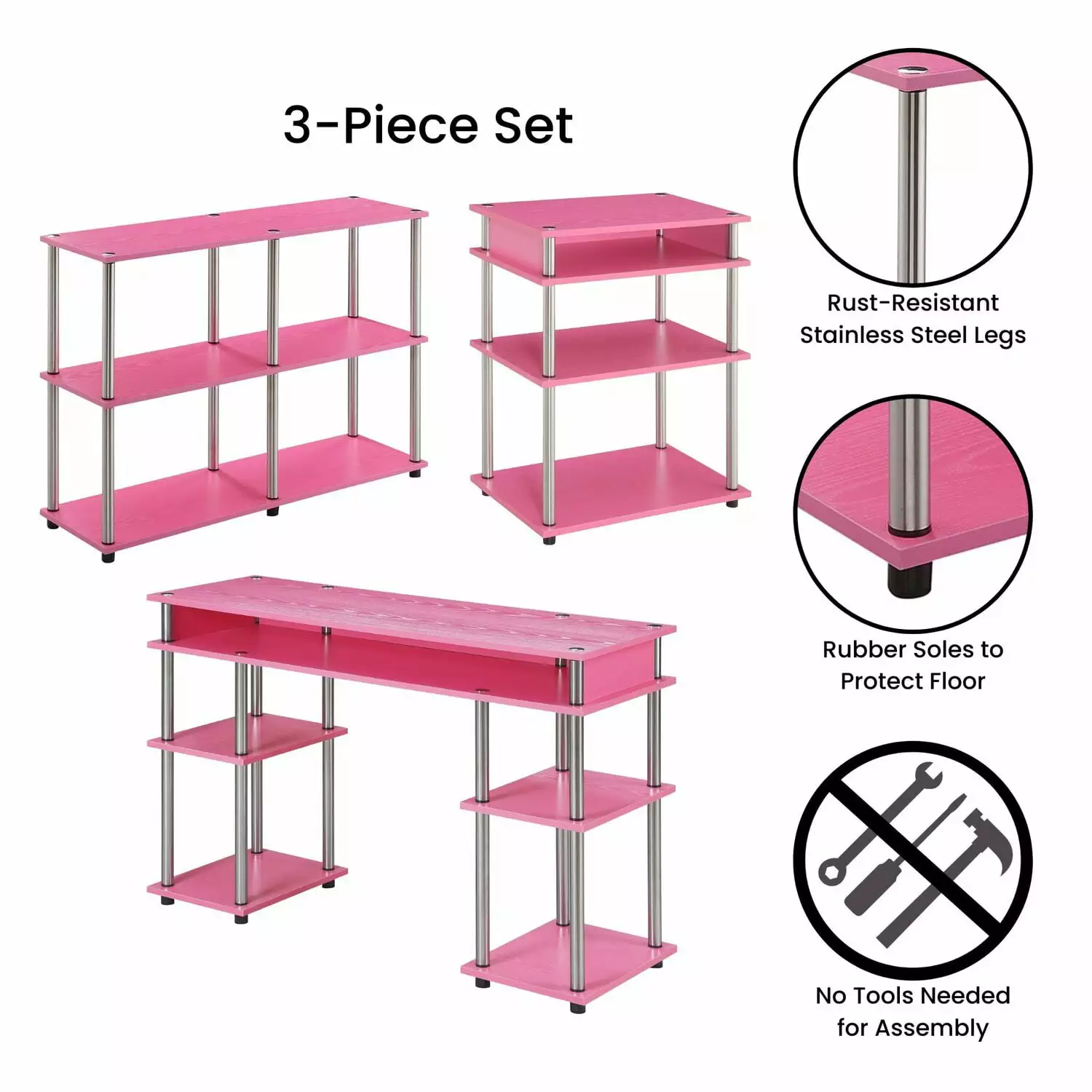 Designs2Go Desk Printer Stand and Console Table Set Pink Wood Finish Convenience Concepts
