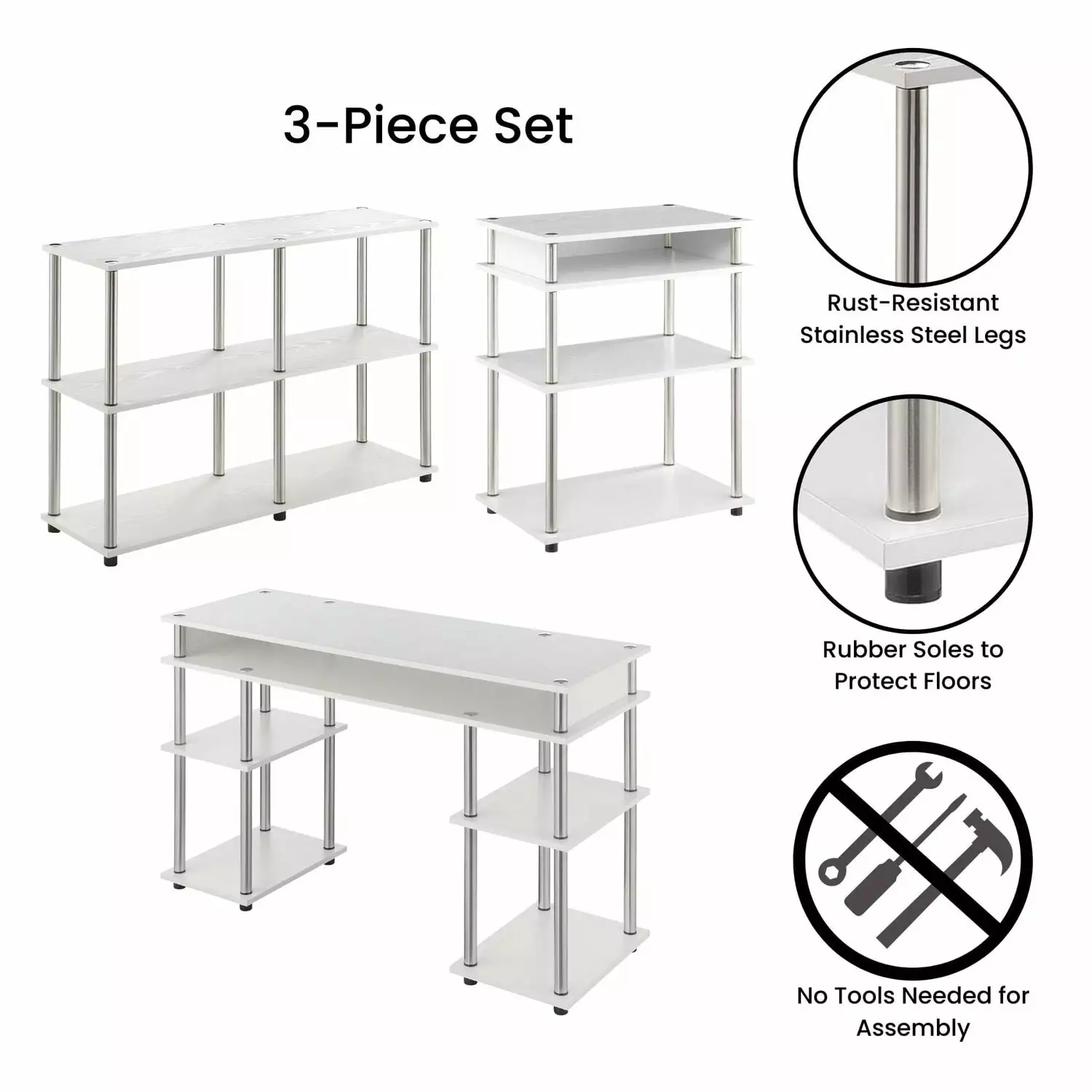 Designs2Go Desk Printer Stand and Console Table Set White Wood Finish Convenience Concepts