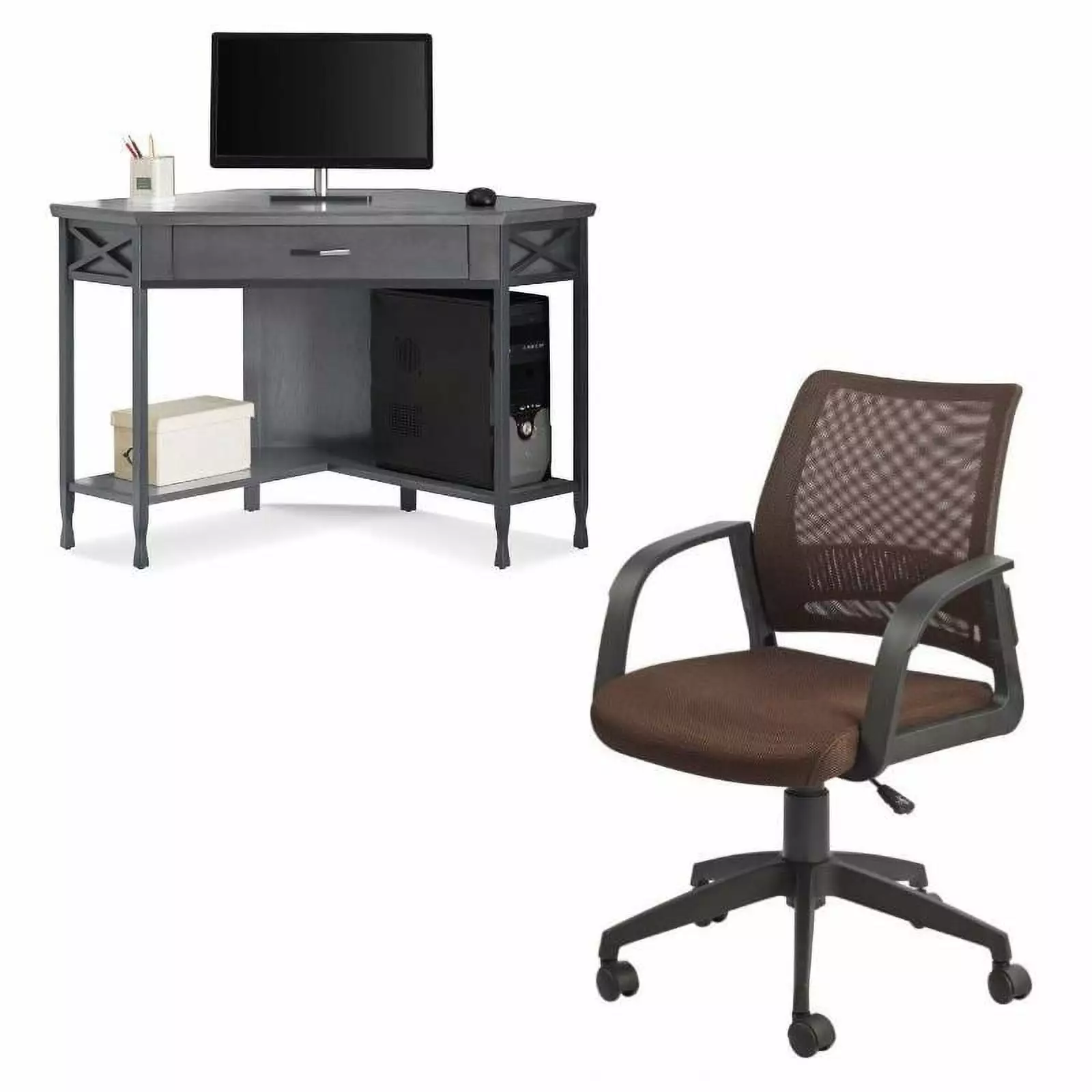 Home Square 2-Piece Corner Computer Writing Desk and Back Office Chair Set