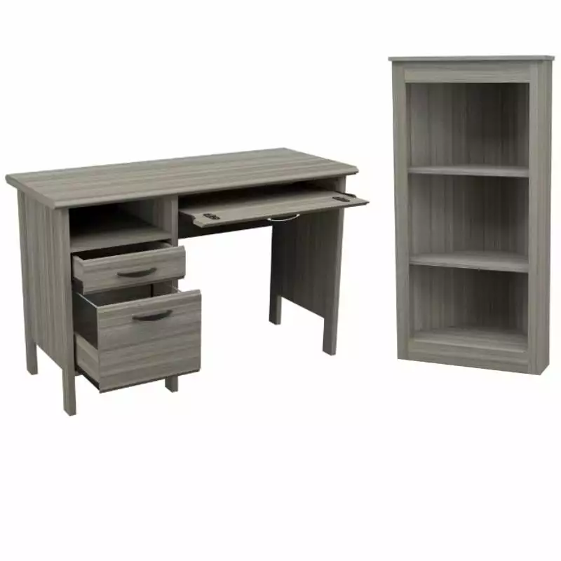 Home Square 2-Piece Set Computer Desk Corner Bookcase Gray Smoke Oak Office Furniture