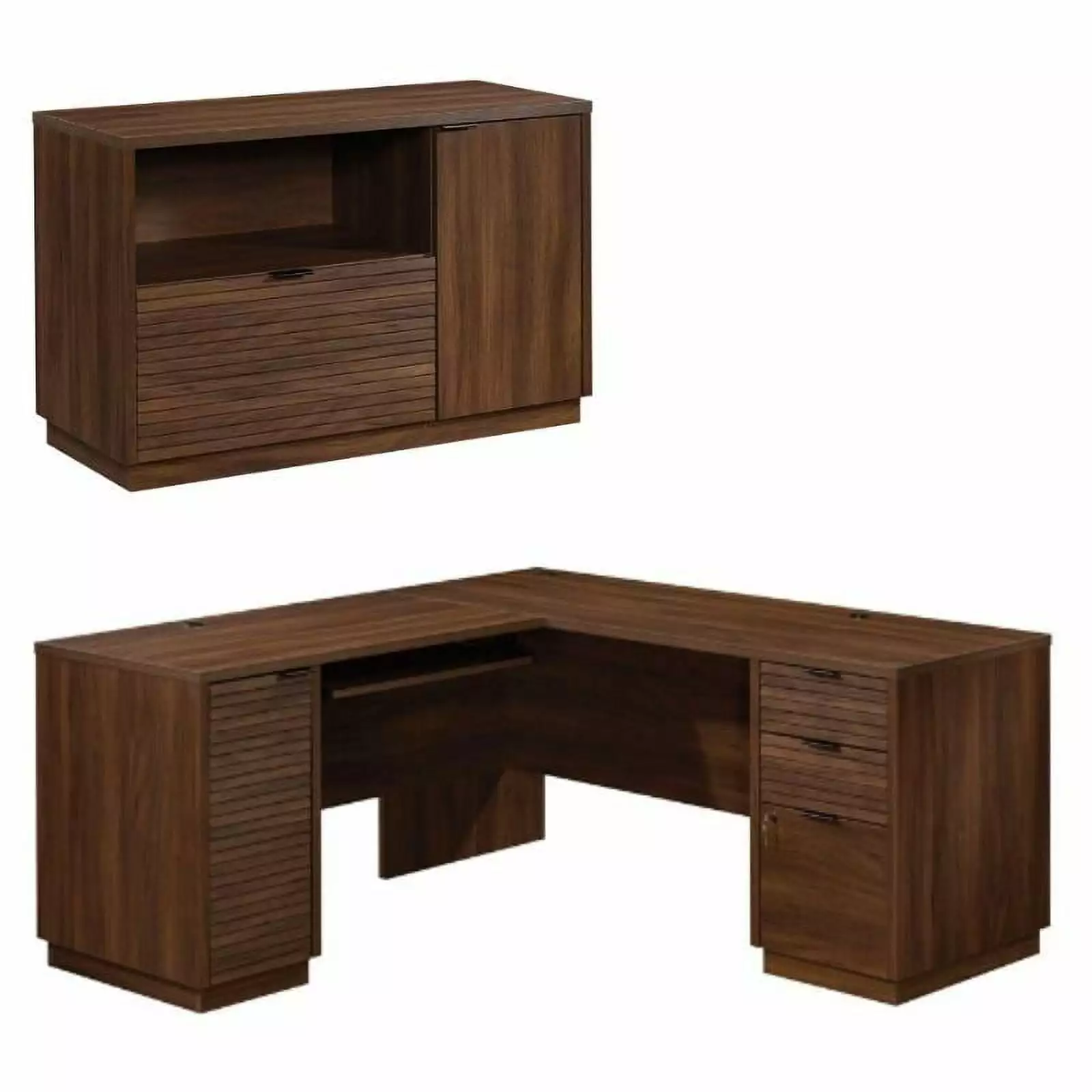 Home Square 2-Piece Set Computer Desk and Storage Credenza Spiced Mahogany
