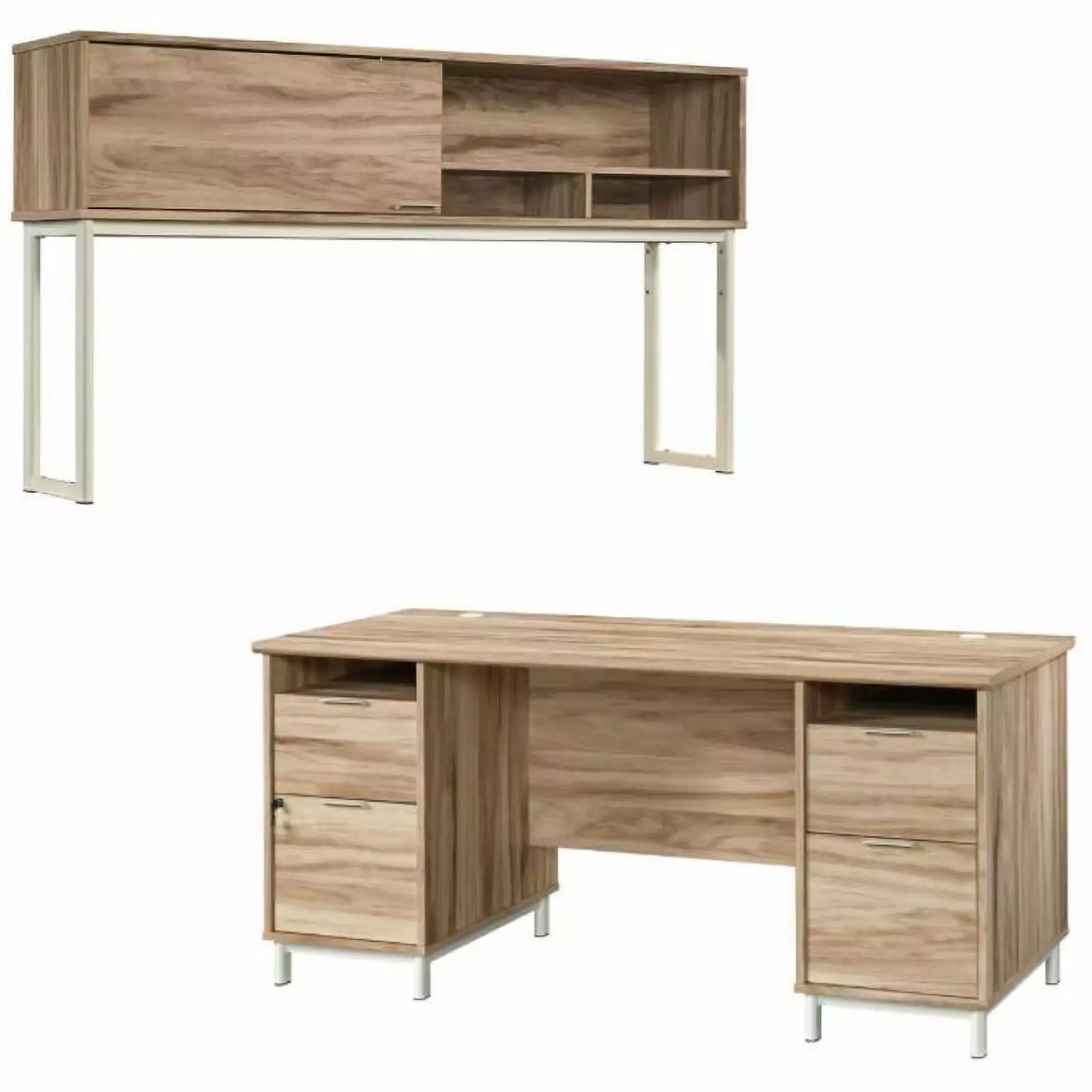 Home Square 2-Piece Set Executive Desk & Computer Hutch Kiln Acacia - Office Furniture
