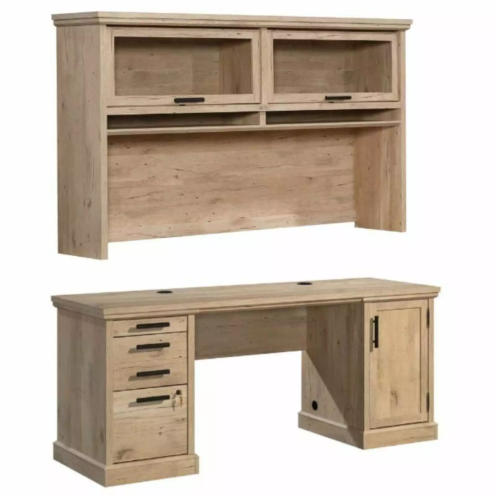 Home Square 2-Piece Set Hutch & Knee Space Credenza Desk Prime Oak