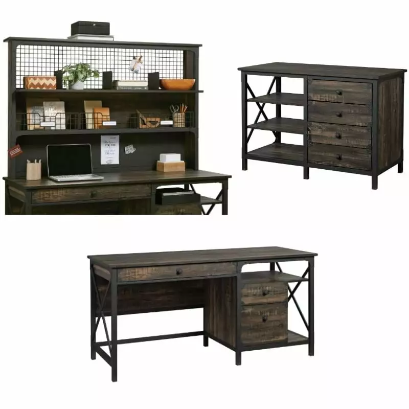 Home Square 3-Piece Computer Desk Set Hutch and Small Credenza