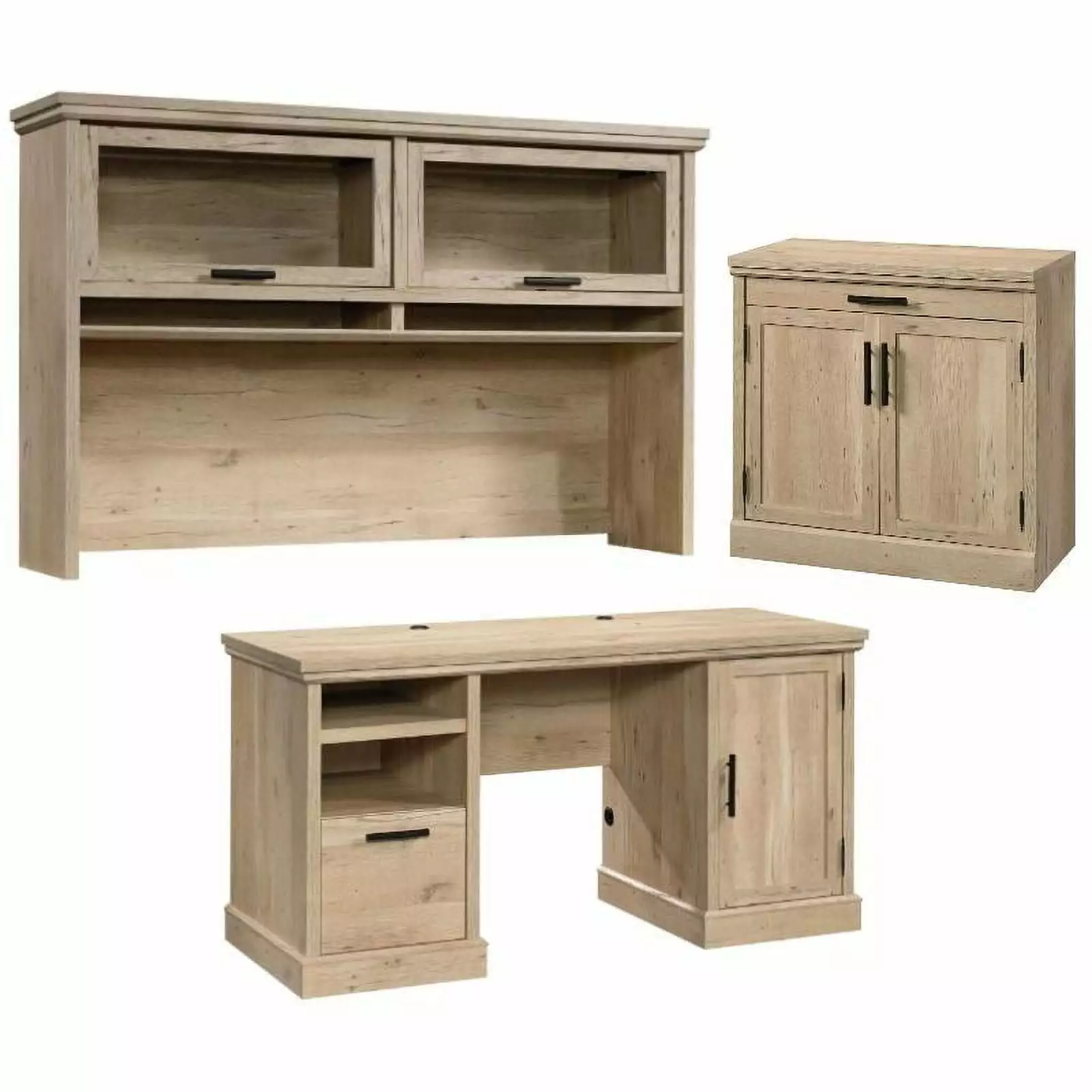 Home Square 3-Piece Set Computer Desk Large Hutch and Base Storage Stand