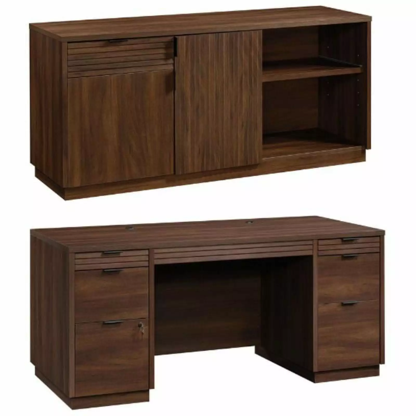 Home Square Executive Desk and Office Credenza 2-Piece Set Spiced Mahogany