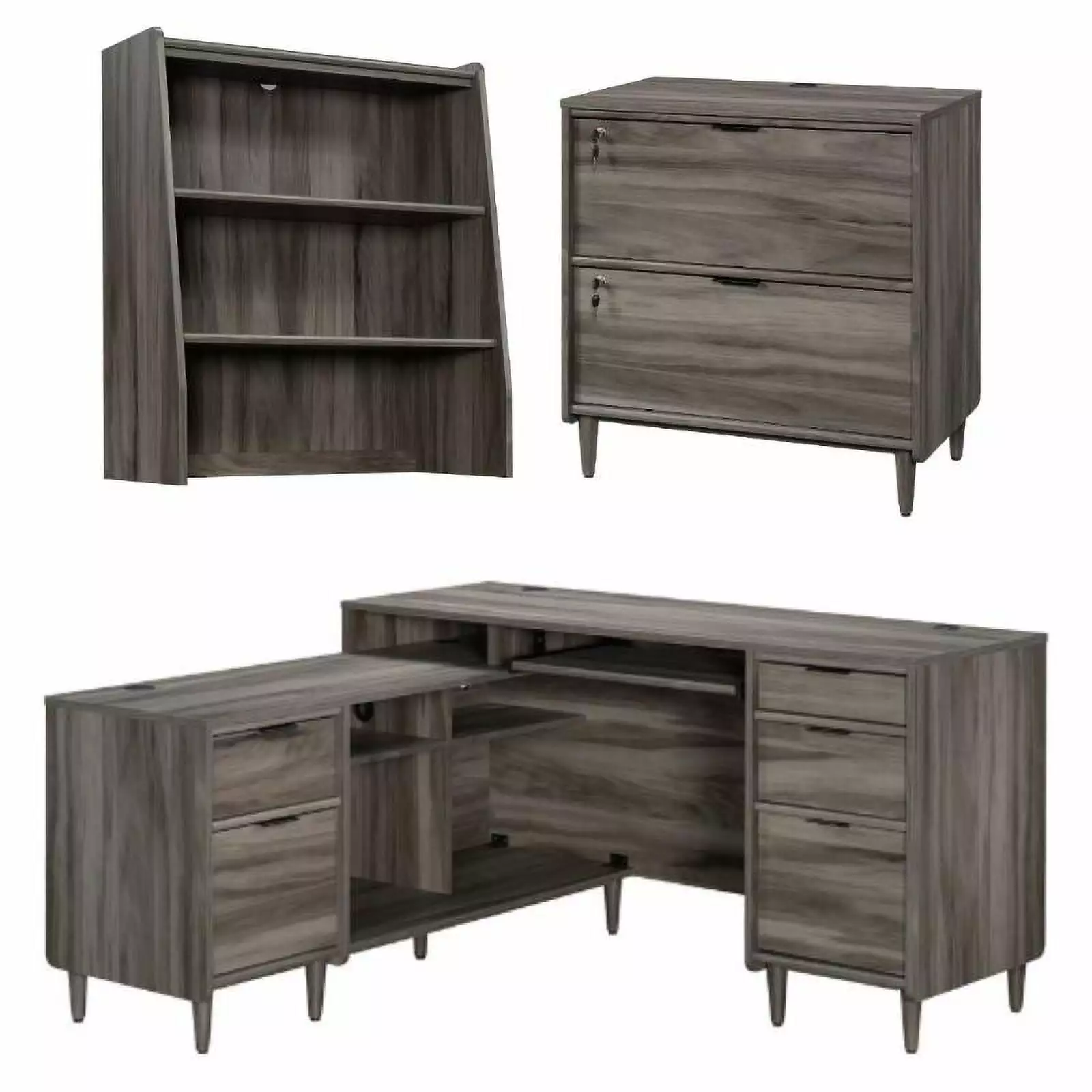 Home Square L-Shaped Desk 3-Piece Set Hutch and Lateral File Cabinet