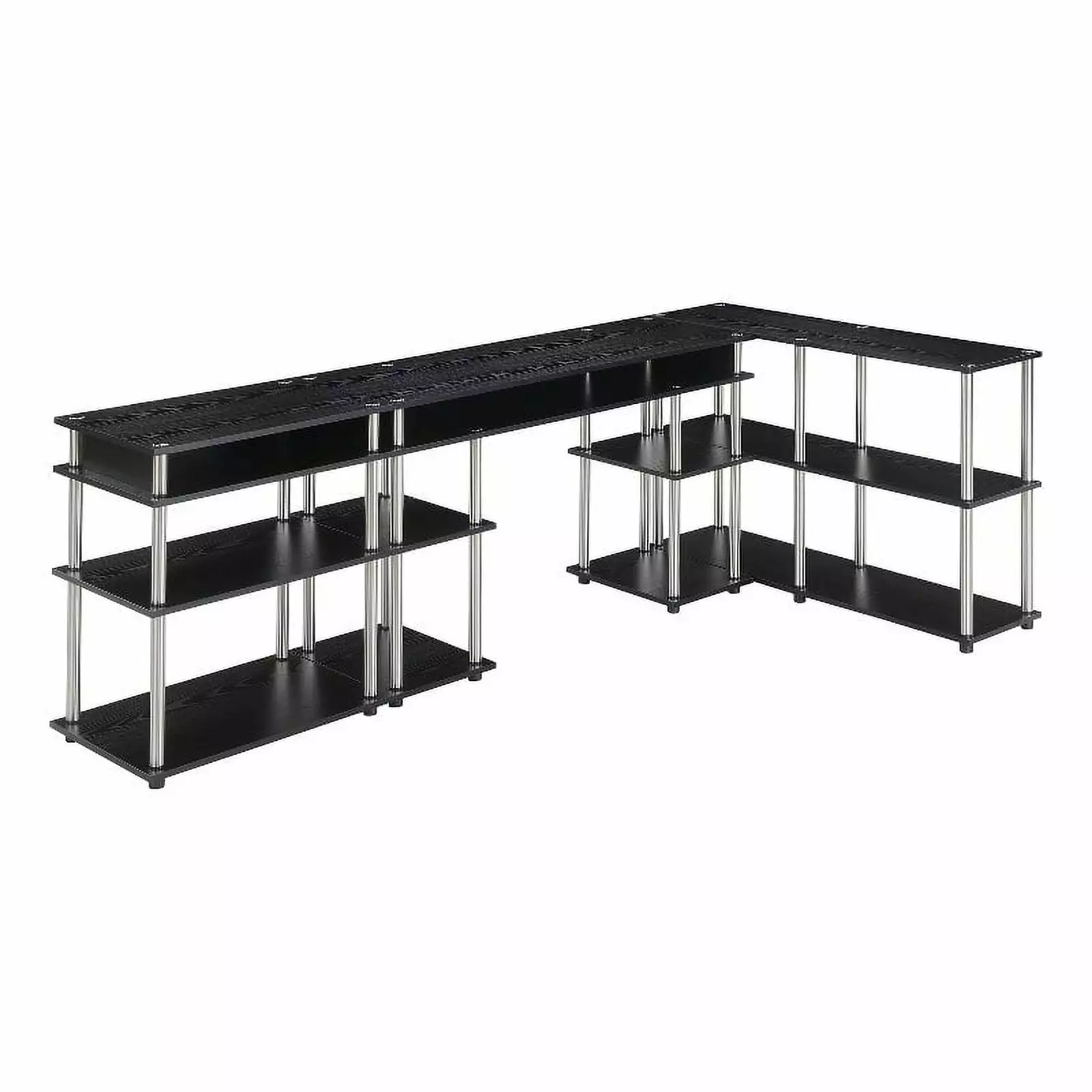 Pemberly Row Desk Printer Stand and Console Table Set Black Wood Finish