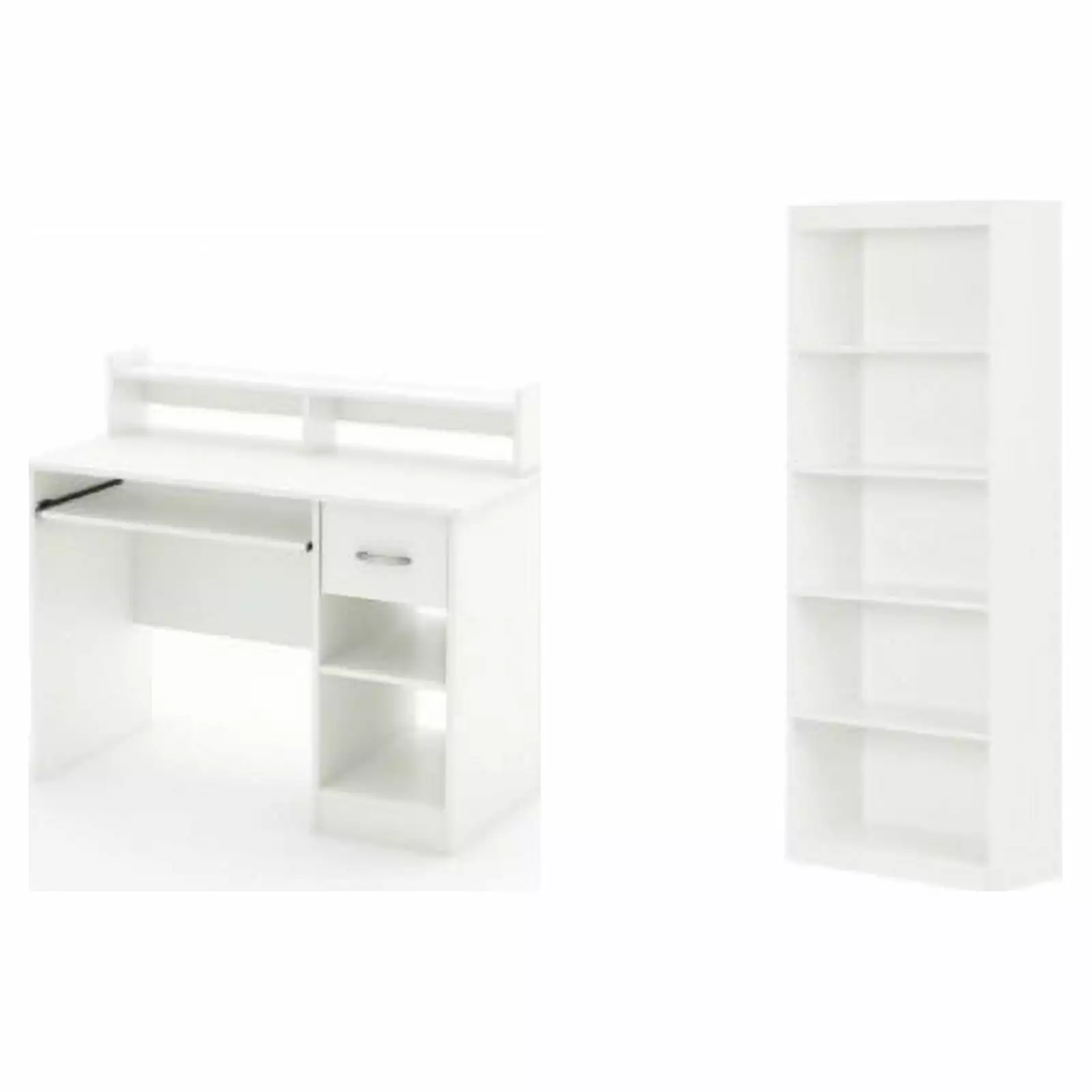 South Shore Axess Desk Keyboard Tray and 5-Shelf Bookcase Set Pure White