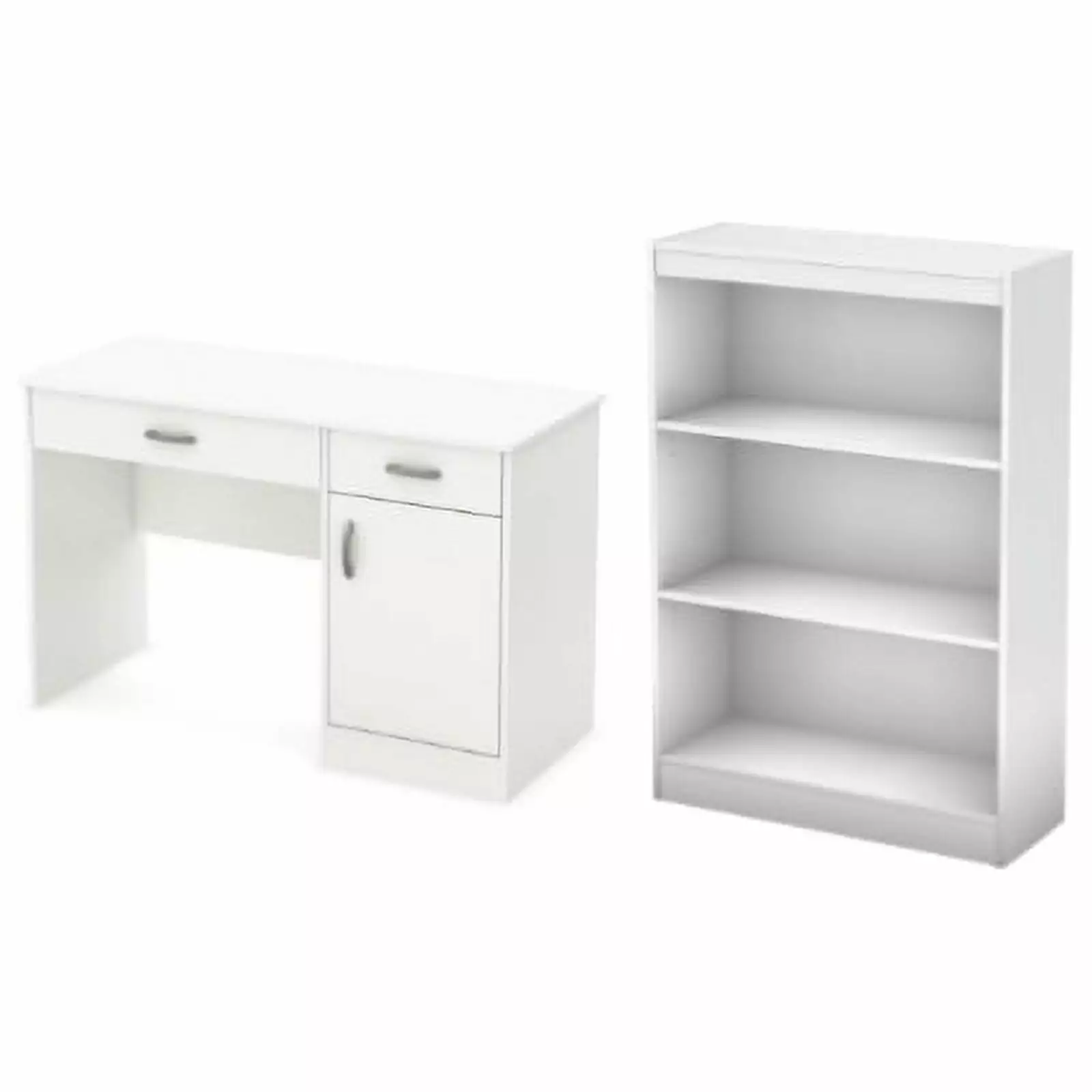 South Shore Axess Small Desk Drawers and 3-Shelf Bookcase Set Pure White