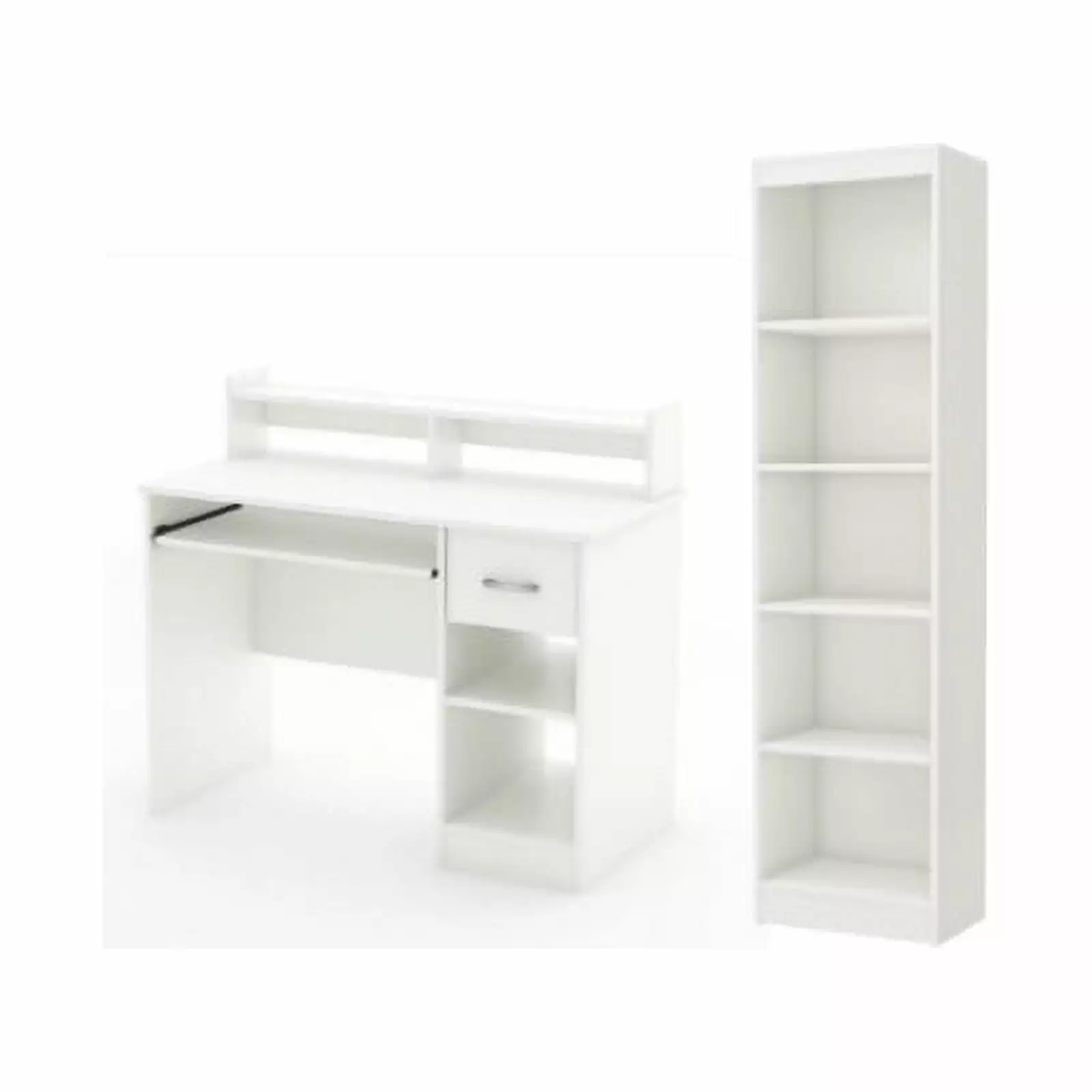 South Shore Axess White Desk Keyboard Tray and 5-Shelf Bookcase Set
