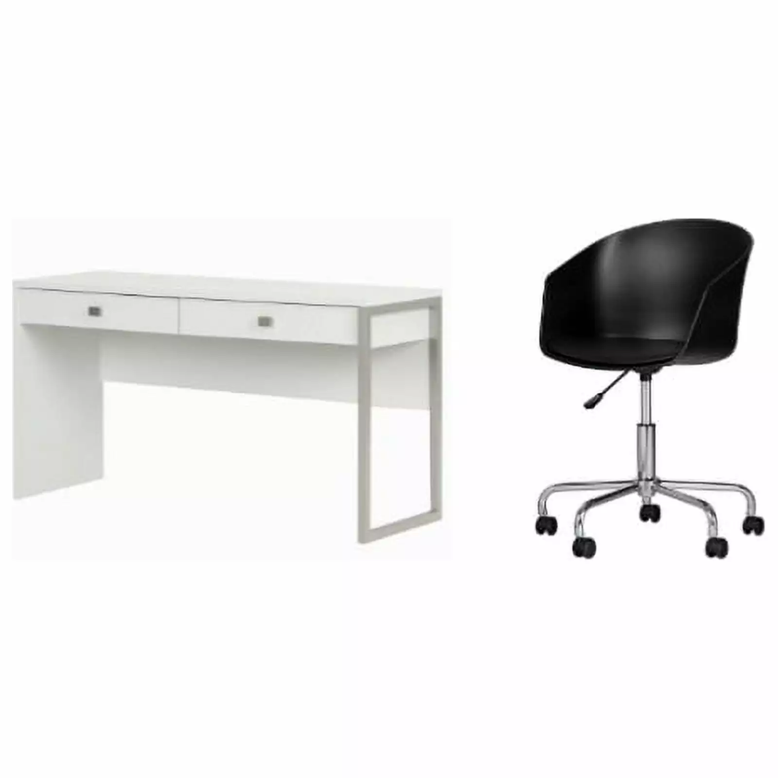 South Shore Interface White 2-Drawer Desk Black Swivel Chair Set