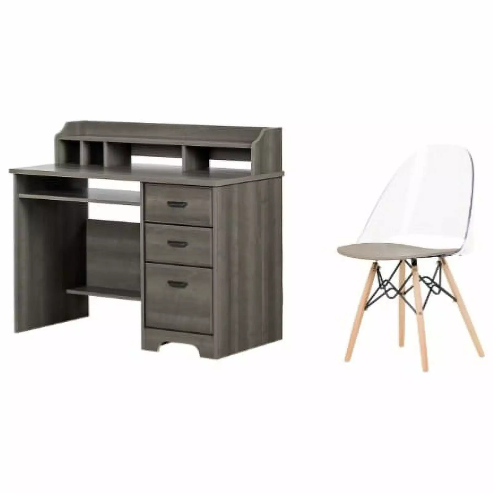 South Shore Versa Gray Maple Desk and Annexe Gray Eiffel Style Chair Set Home Office
