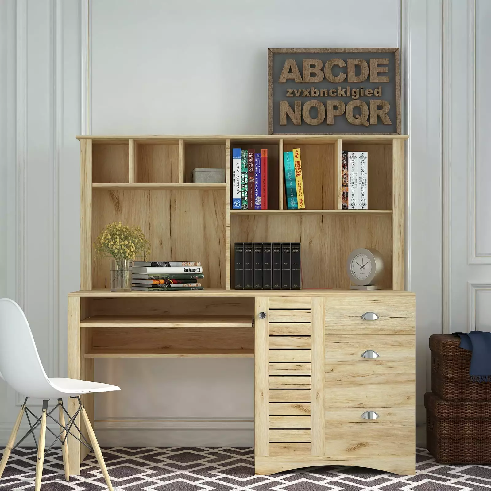 Home Office Computer Desk Hutch Antiqued Oak Finish JY