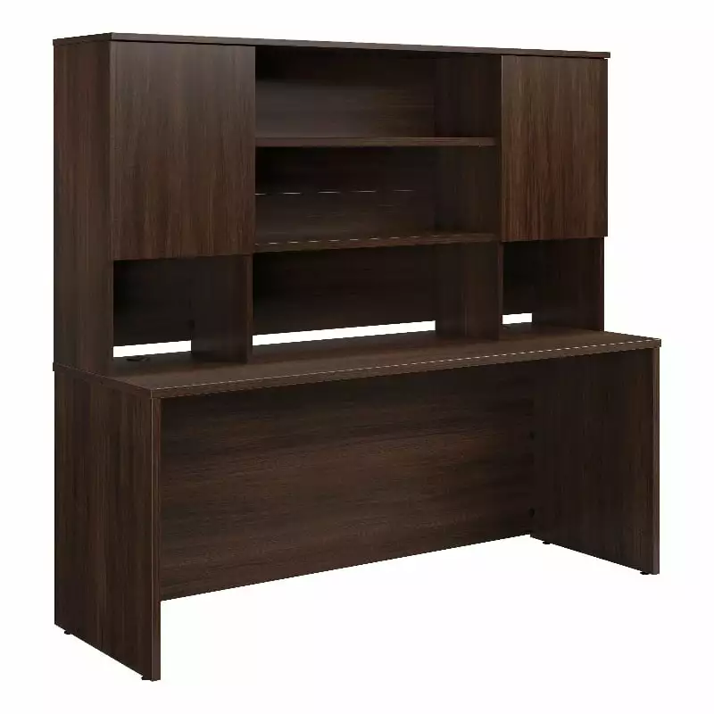Pemberly Row Engineered Wood 72x24 Desk Hutch Bundle Noble Elm Brown