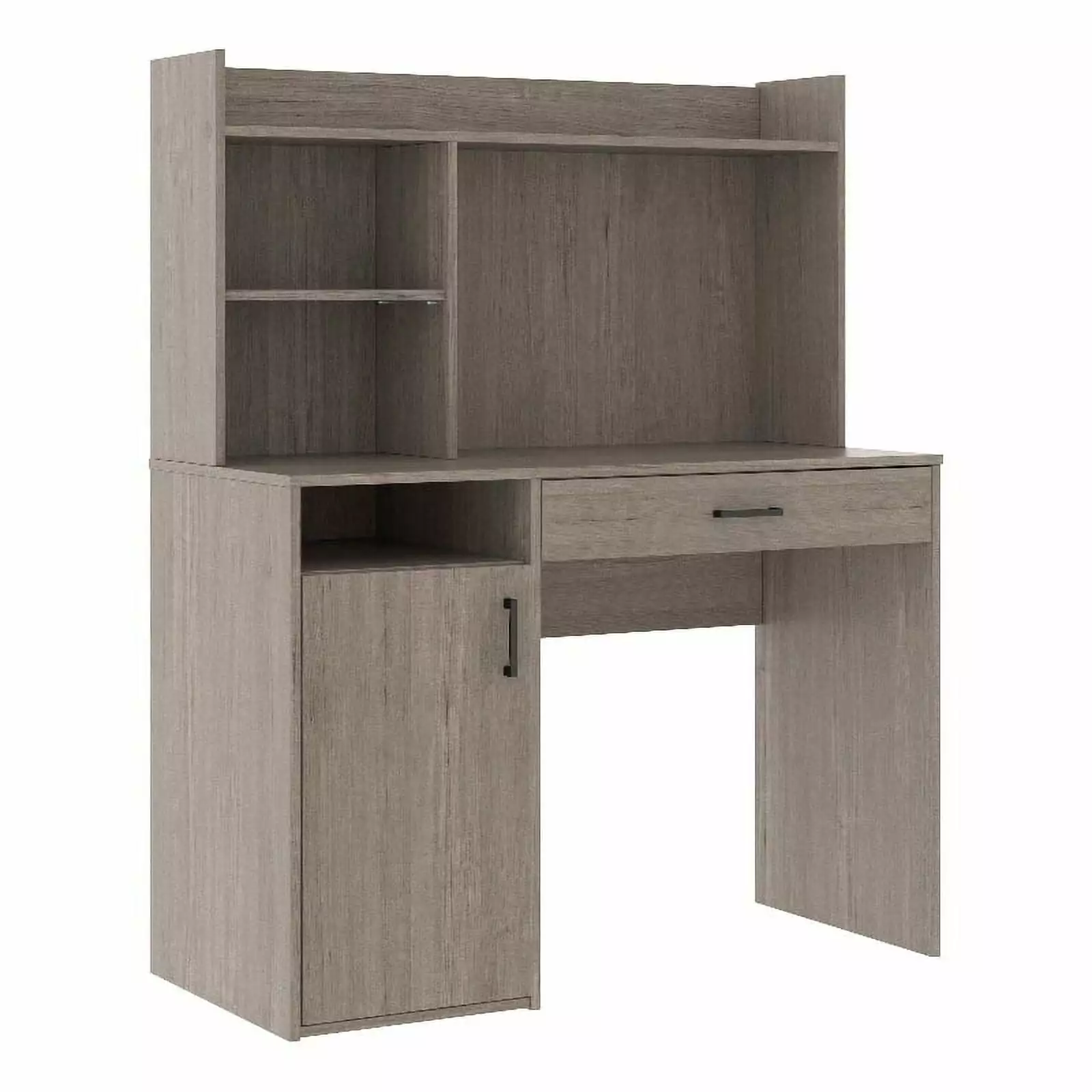 Pemberly Row Silver Sycamore Brown Finish Engineered Wood Desk Hutch Office