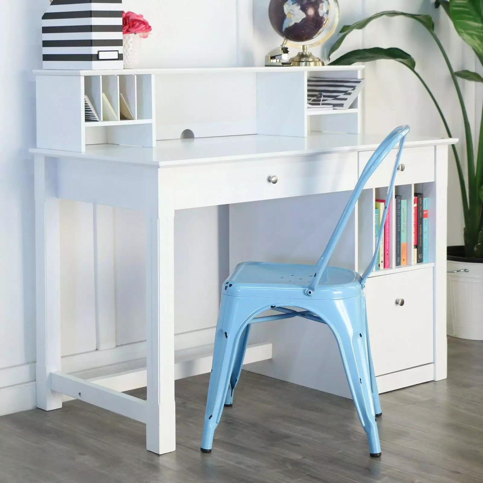 Walker Edison Deluxe Modern Solid Wood Computer Desks Hutch White
