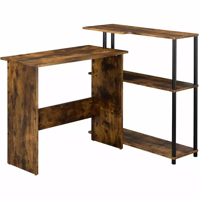 Bowery Hill Wooden Top Writing Desk Bookcase Weathered Oak and Black Home Office