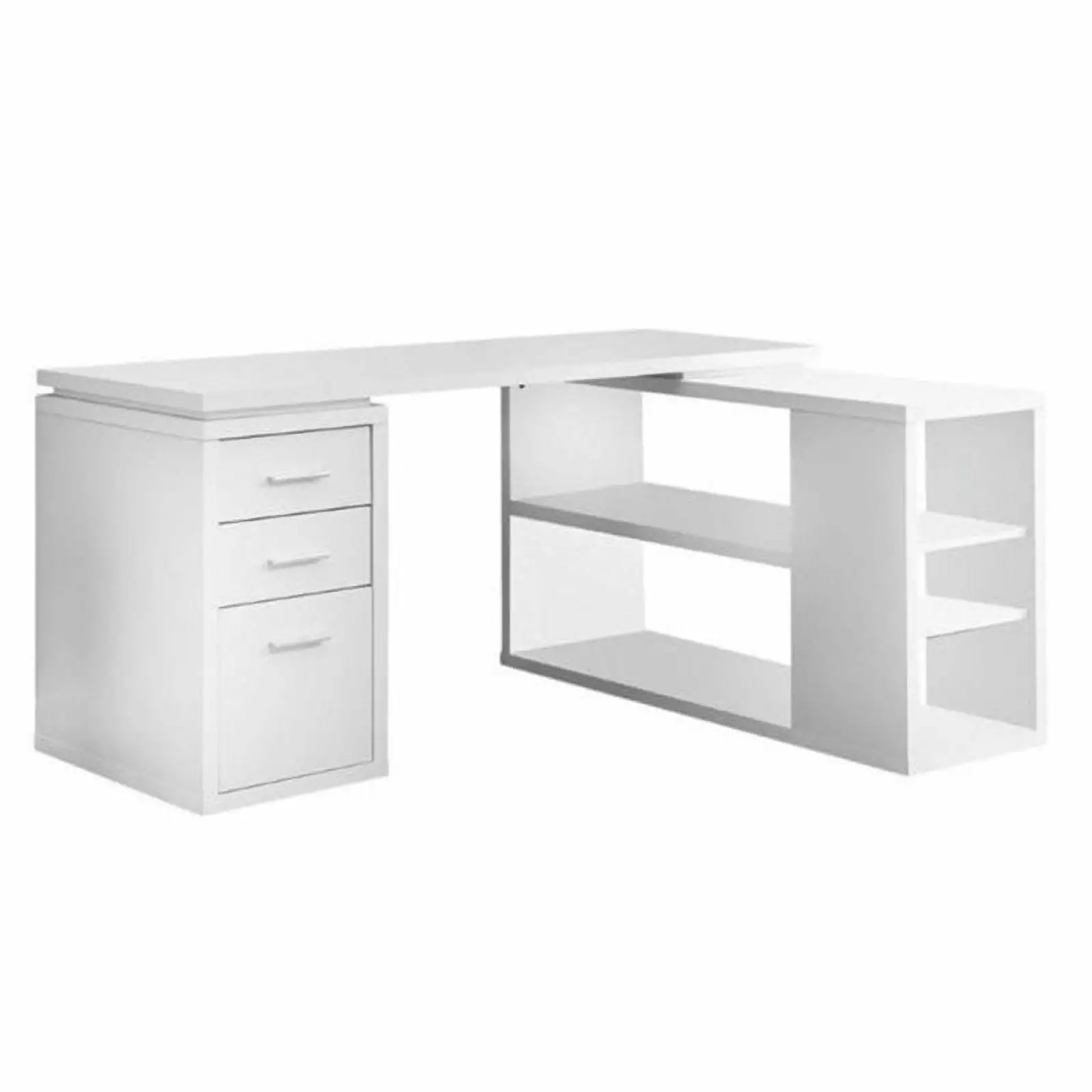 Bowery Hill Modern Home Office L-Shaped Left or Right Facing Corner Computer Desk Drawers White