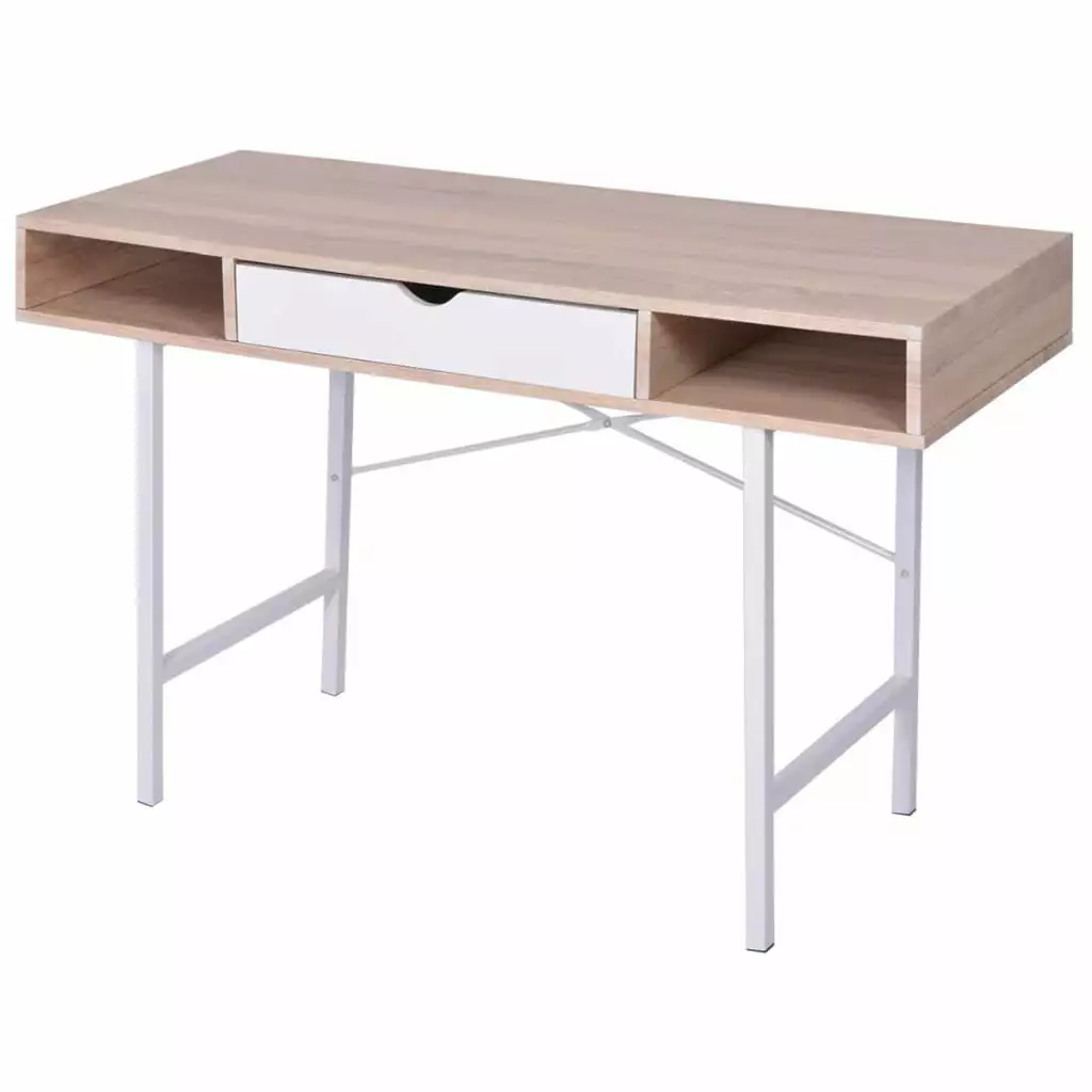 vidaXL Desk 1 Drawer Oak and White Home Office