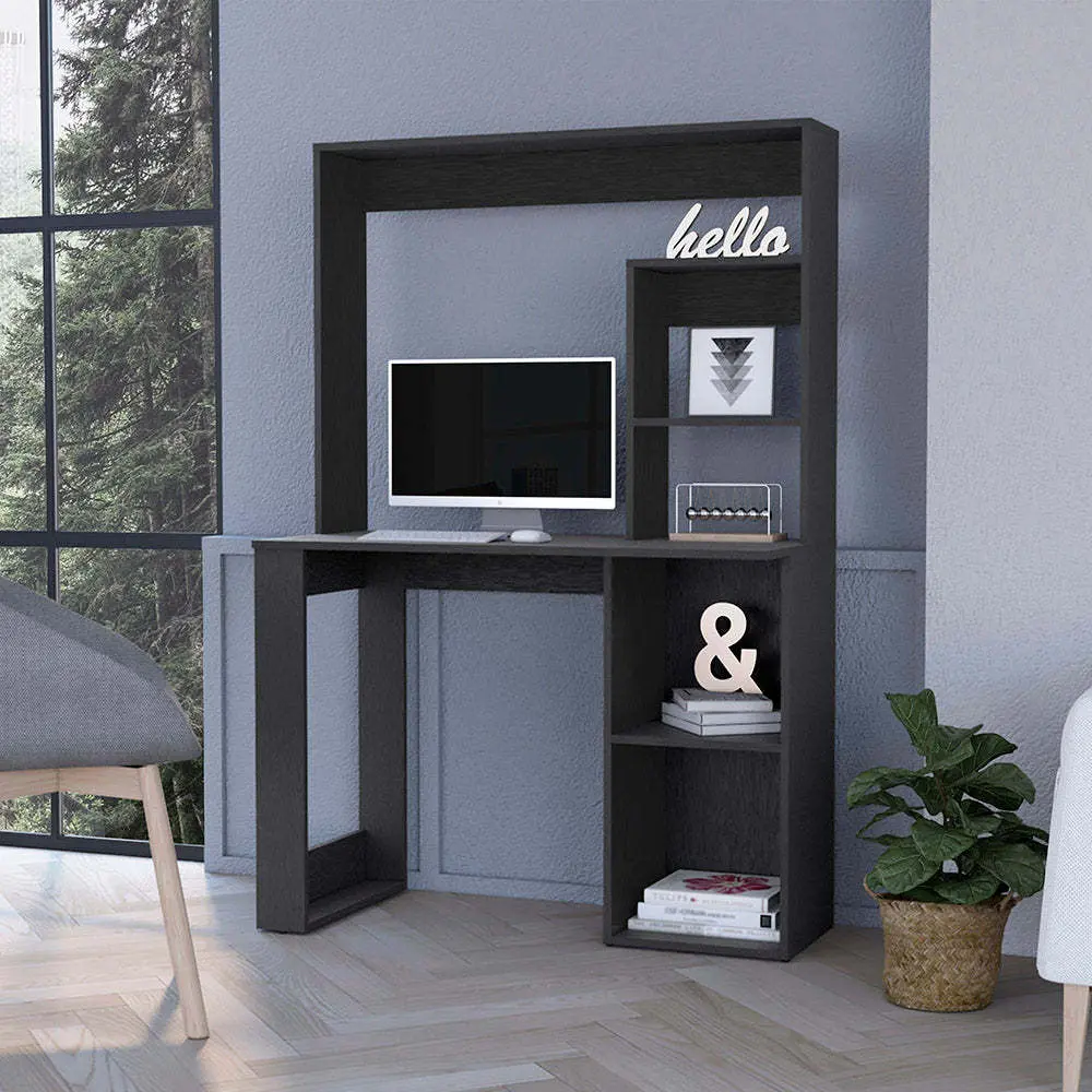 Palisades Computer Desk Hutch And Storage Shelves Black Engineered Wood furniture max