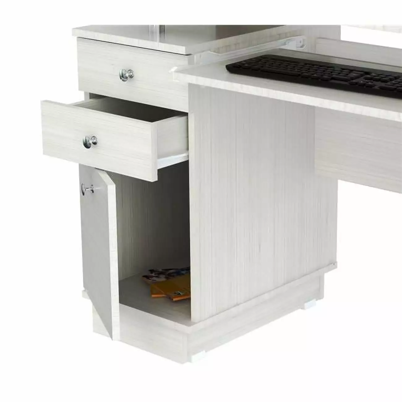 HomeRoots Decor 53.4 Inch White Computer Desk Hutch - Melamine and Engineered Wood Home Office Desk