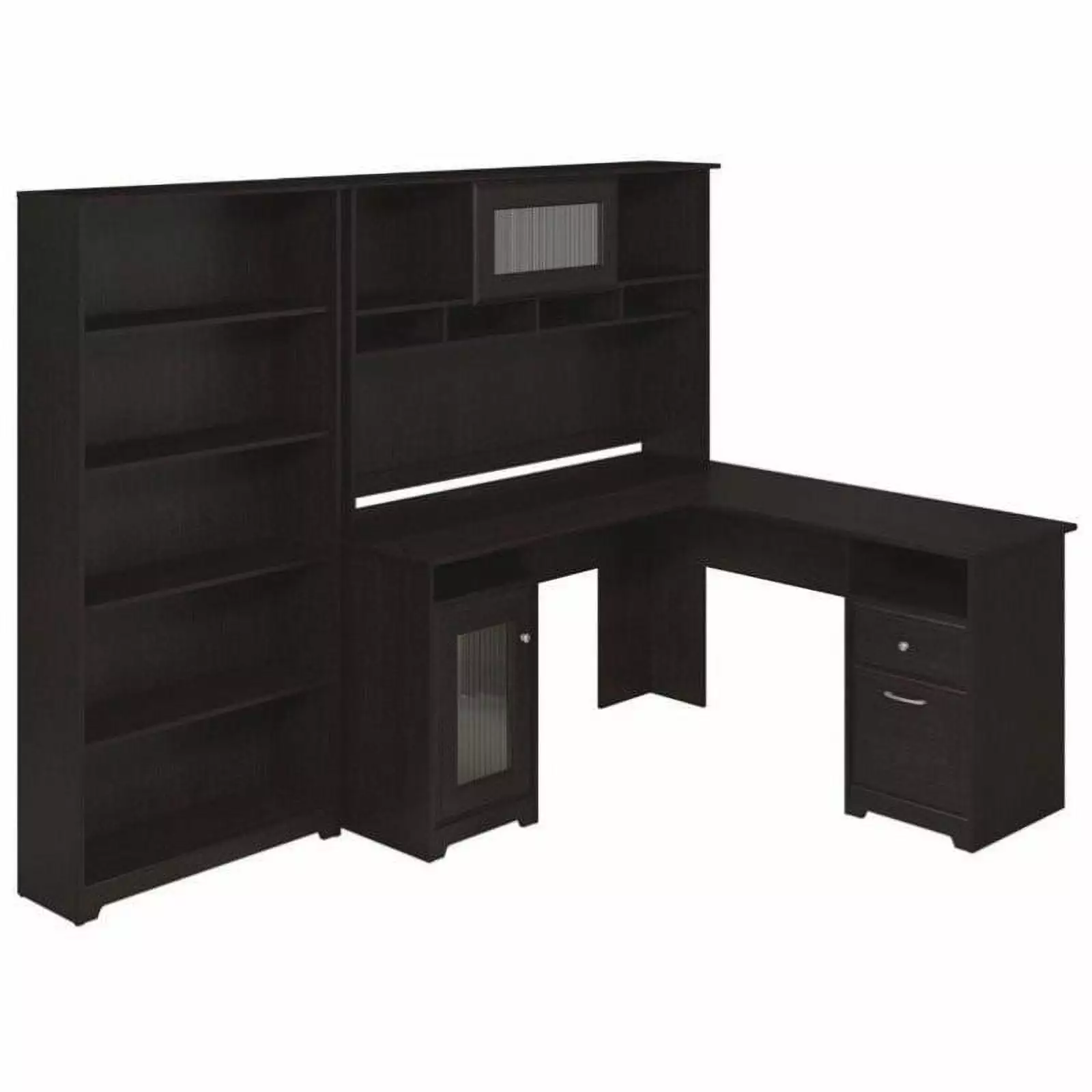 Pemberly Row 60 L-Shape Desk Hutch and Bookcase Espresso Oak - Executive Office Furniture