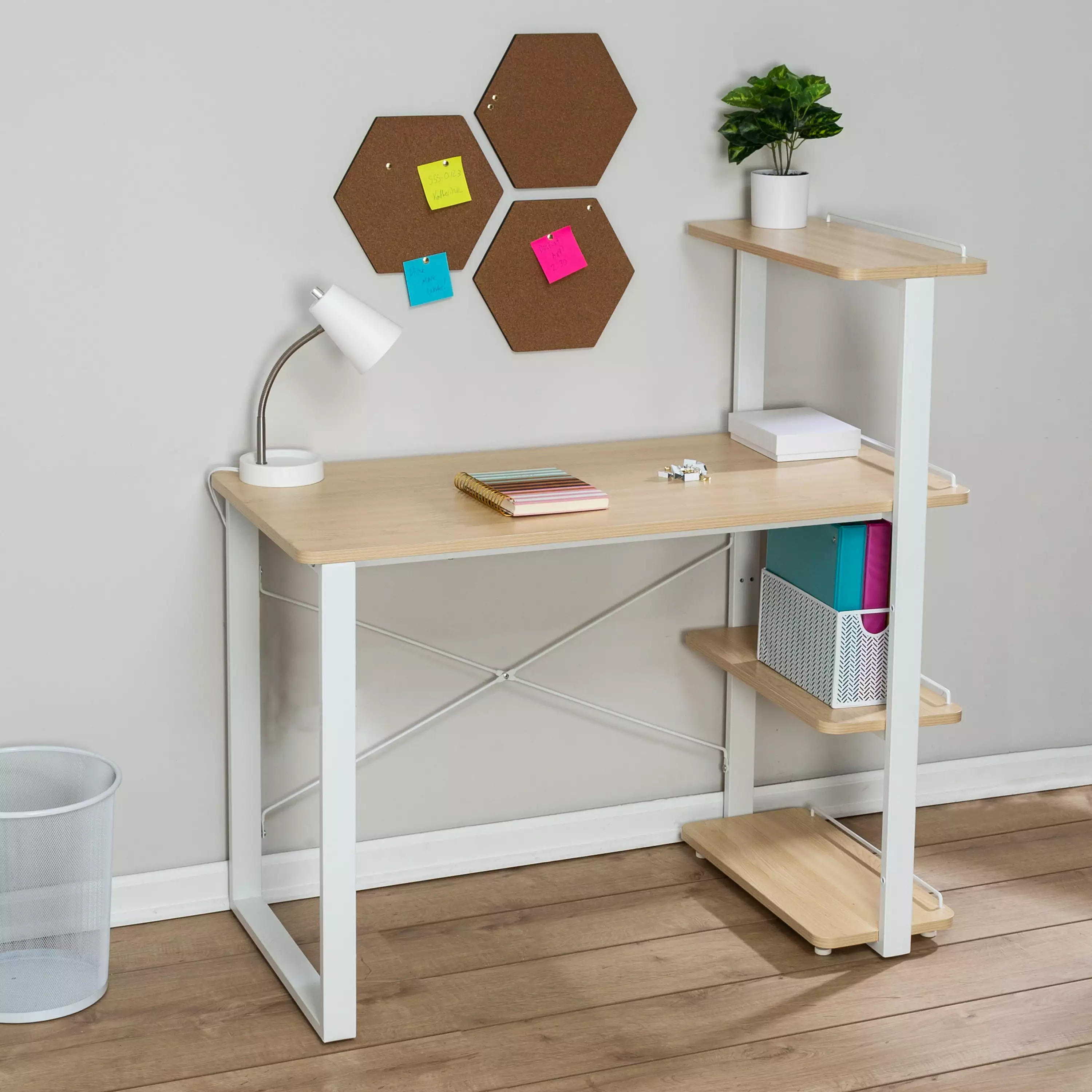 Honey-Can-Do Home Office Computer Desk Shelves - White Study Writing Table